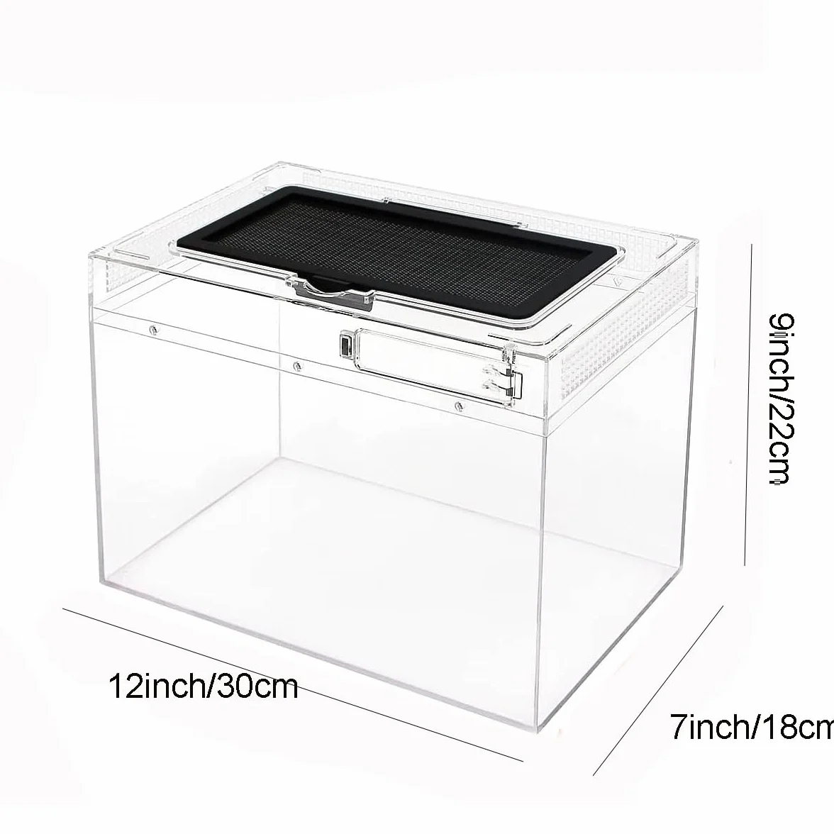 360° Terrarium PC dla gadów, 30*18*22cm Przezroczysta skrzynka karmiąca dla ślimaków, owadów, żółwi wodnych, ptasich pająków, skakunek, gekona lampurskiego, smoka brodacza, żaby (12*7*9 cali)