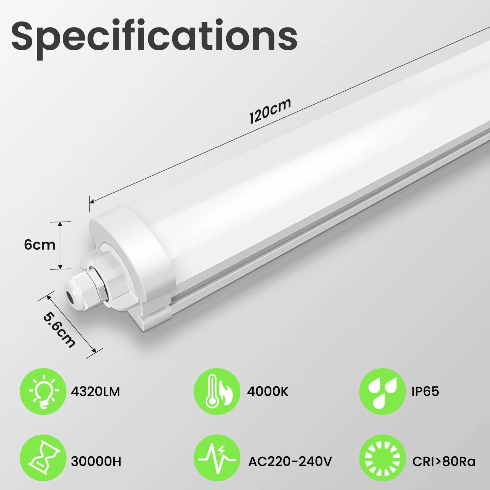 ALUSSO Listwa świetlna LED 120 cm, 36 W, 4320 lm, 4000 K, możliwość łączenia, oświetlenie garażowe, wodoodporne IP65, lampy sufitowe do szopy, warsztatu, biura, kuchni, 2 szt