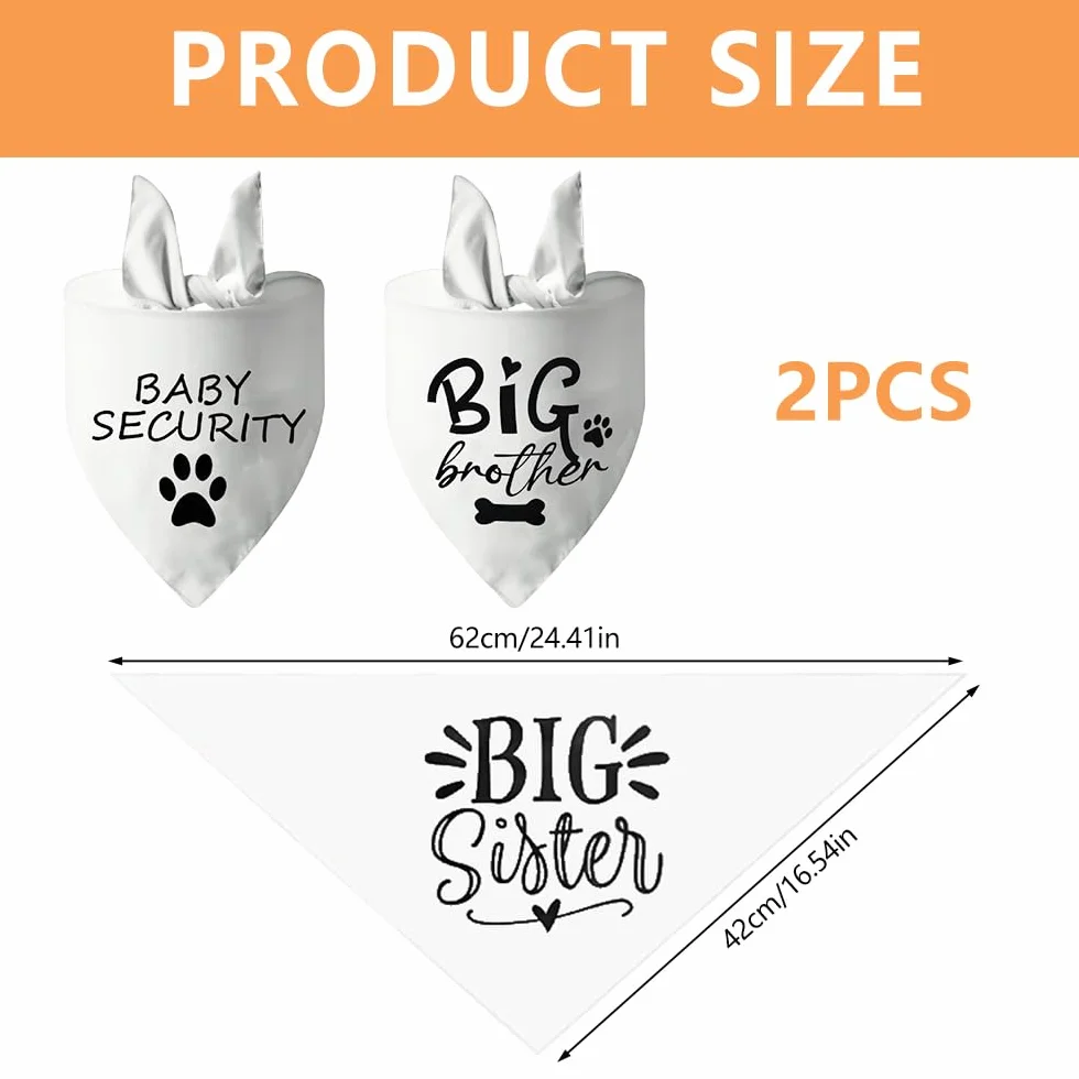 Bekecidi Bandana dla psa, biały trójkątny szalik bandany ogłoszenie ciąży bandana dla psów duży szalik dla zwierząt domowych z dużym bratem bezpieczeństwo dziecka nadruk kostium dla zwierząt akcesoria