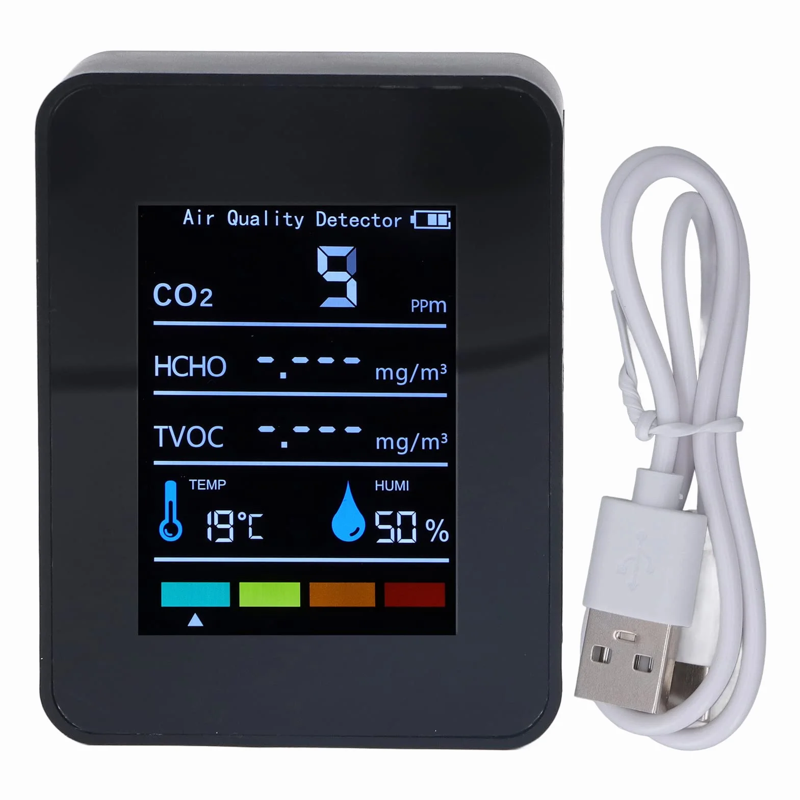 Monitor Jakości Powietrza CO2 z Czujnikiem PM TVOC HCHO, Przenośny Duży Wyświetlacz LCD