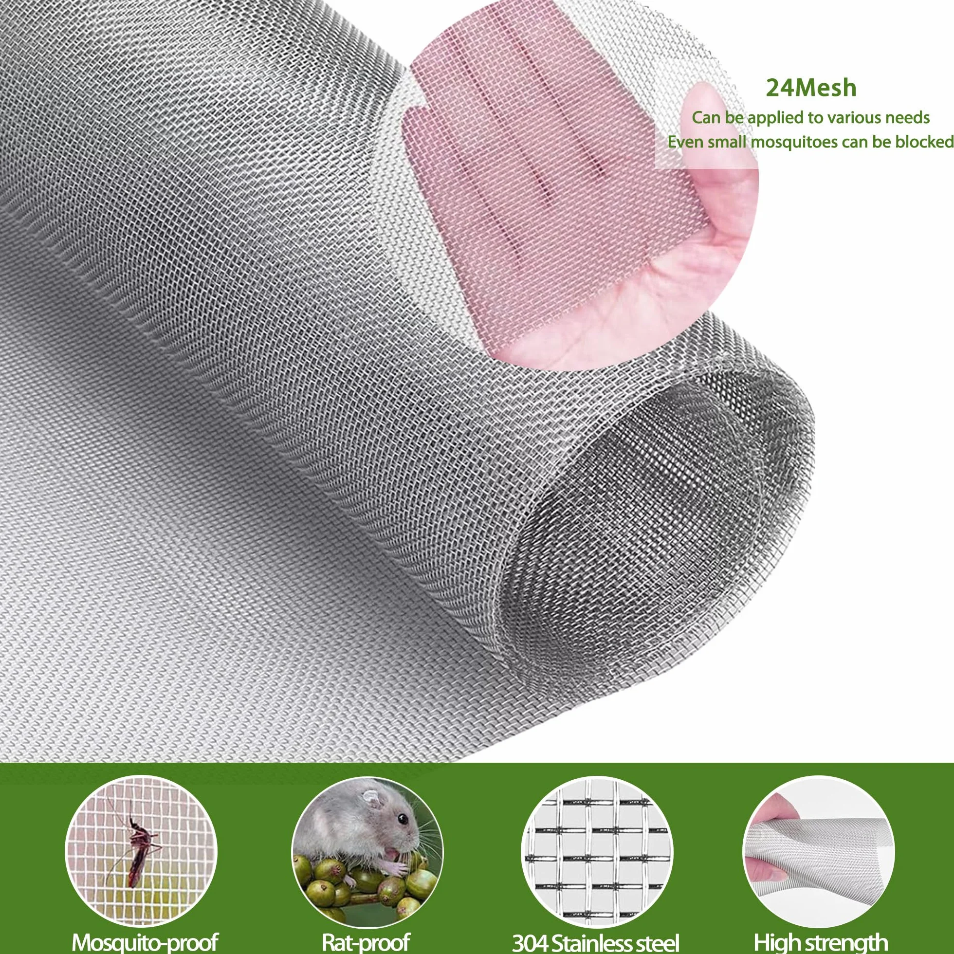 Filtr Screen Sheets Stainless Siatka druciana o drobnych oczkach, ochrona przed owadami, kratka druciana ze stali nierdzewnej 304, kratka okienna na drzwi, zapobiega myszom, 120 x 30 cm