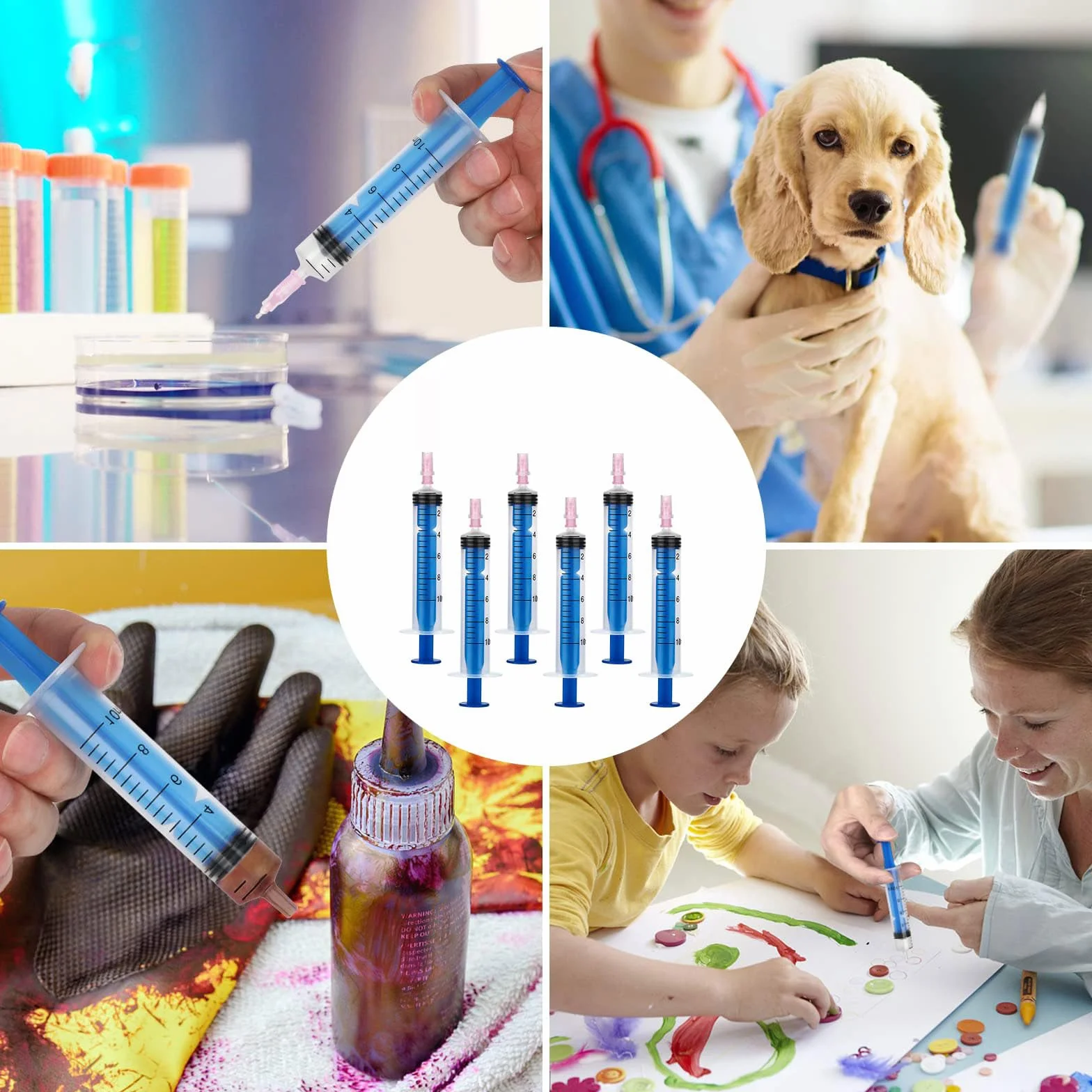 6 sztuk strzykawek 10 ml, strzykawki z igłą z tępą igłą i pokrywką, precyzyjne dozowanie/wyjmowanie płynu, jednorazowe strzykawki do hobby, do karmienia zwierząt, do ogrodu, kleju i napełniania płynem
