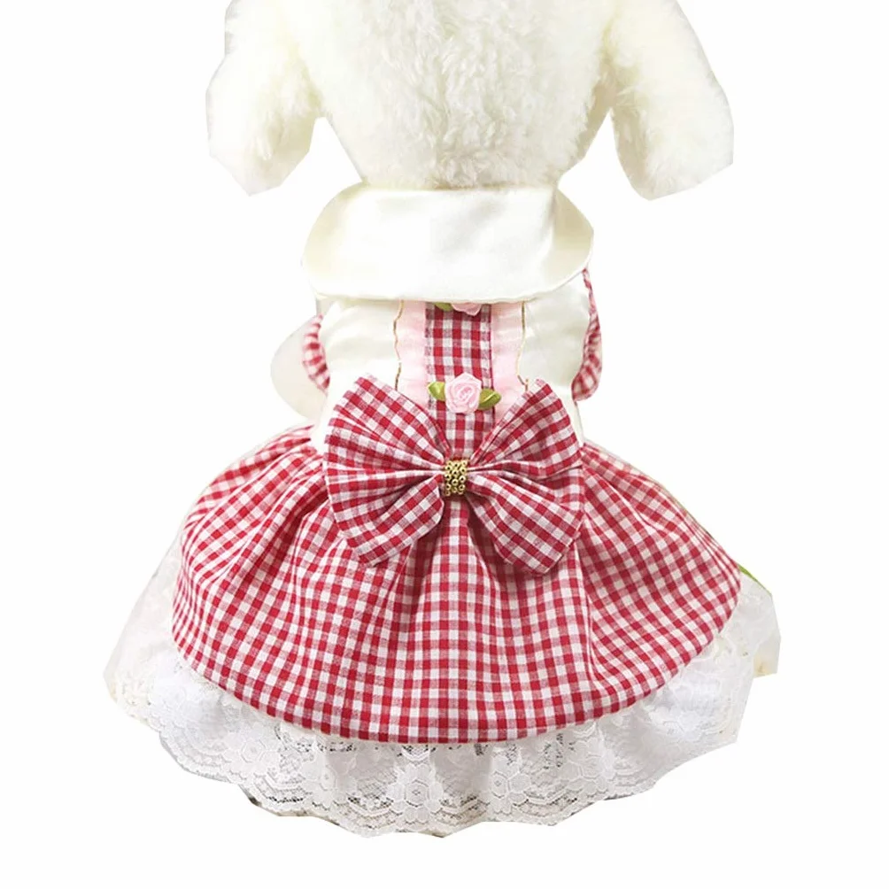 Sukienka dla psa Ubrania dla małych średnich psów Sukienka Sweety Princess Bowknot Plaid Dress Wiosna Lato Mały pies Koronkowa księżniczka Odzież (Rozmiar: Duży) (X)