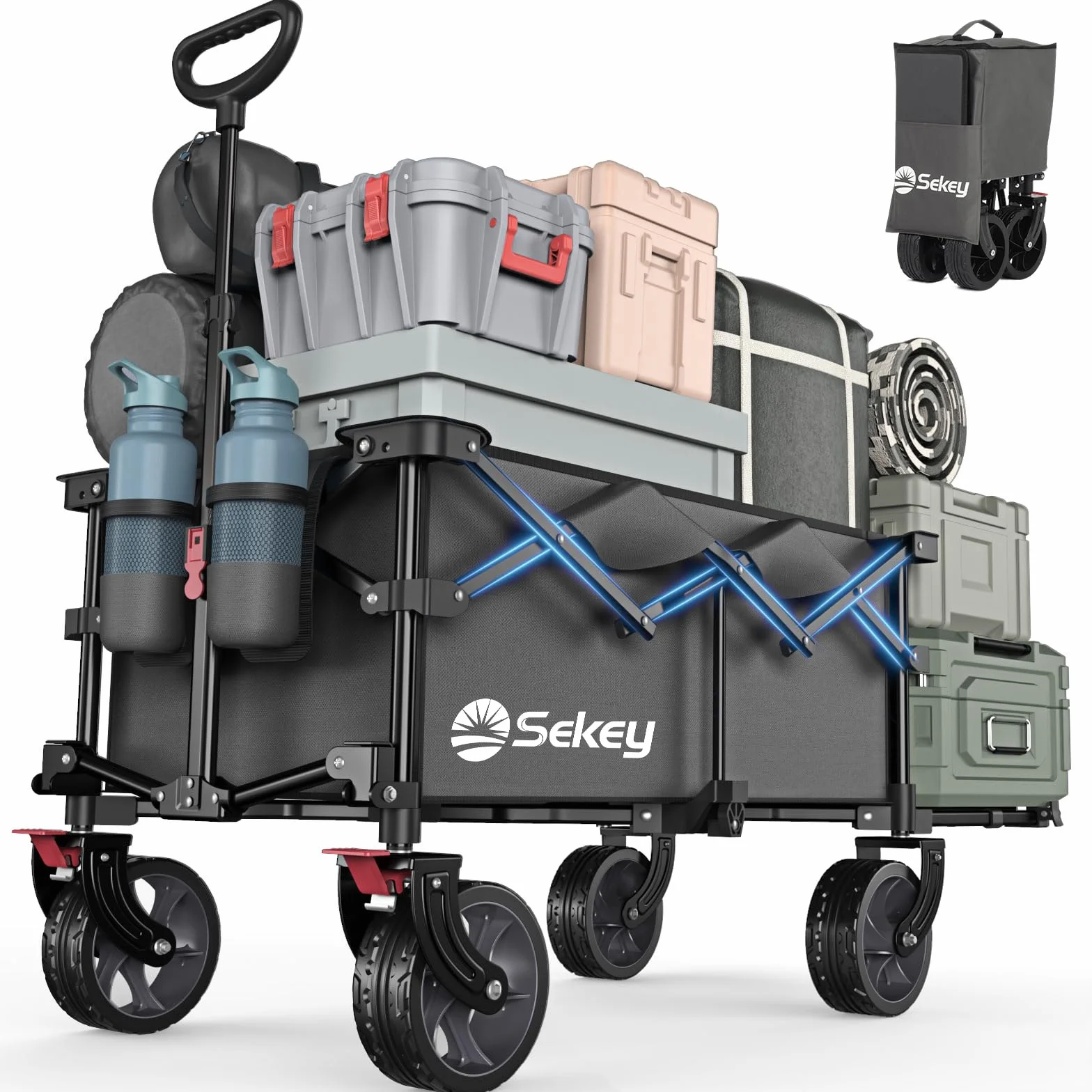 Sekey Flexi 4019, składany, z rozszerzalną klapą tylną, 135 l i 200 l, składany wózek wędkarski, składany wózek wędkarski z czterech kierunków do 150 kg, szary