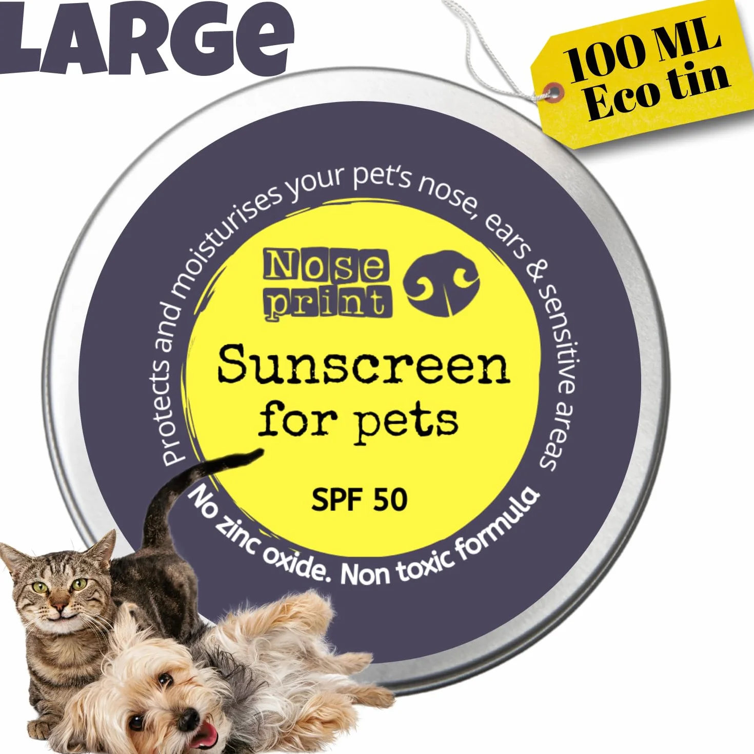 SPF 50 balsam chroniący przed słońcem dla zwierząt domowych, 100 ml, w puszce, nawilżający krem przeciwsłoneczny dla psów i kotów, nietoksyczna formuła, balsam do nosa i łap, ochrona przed