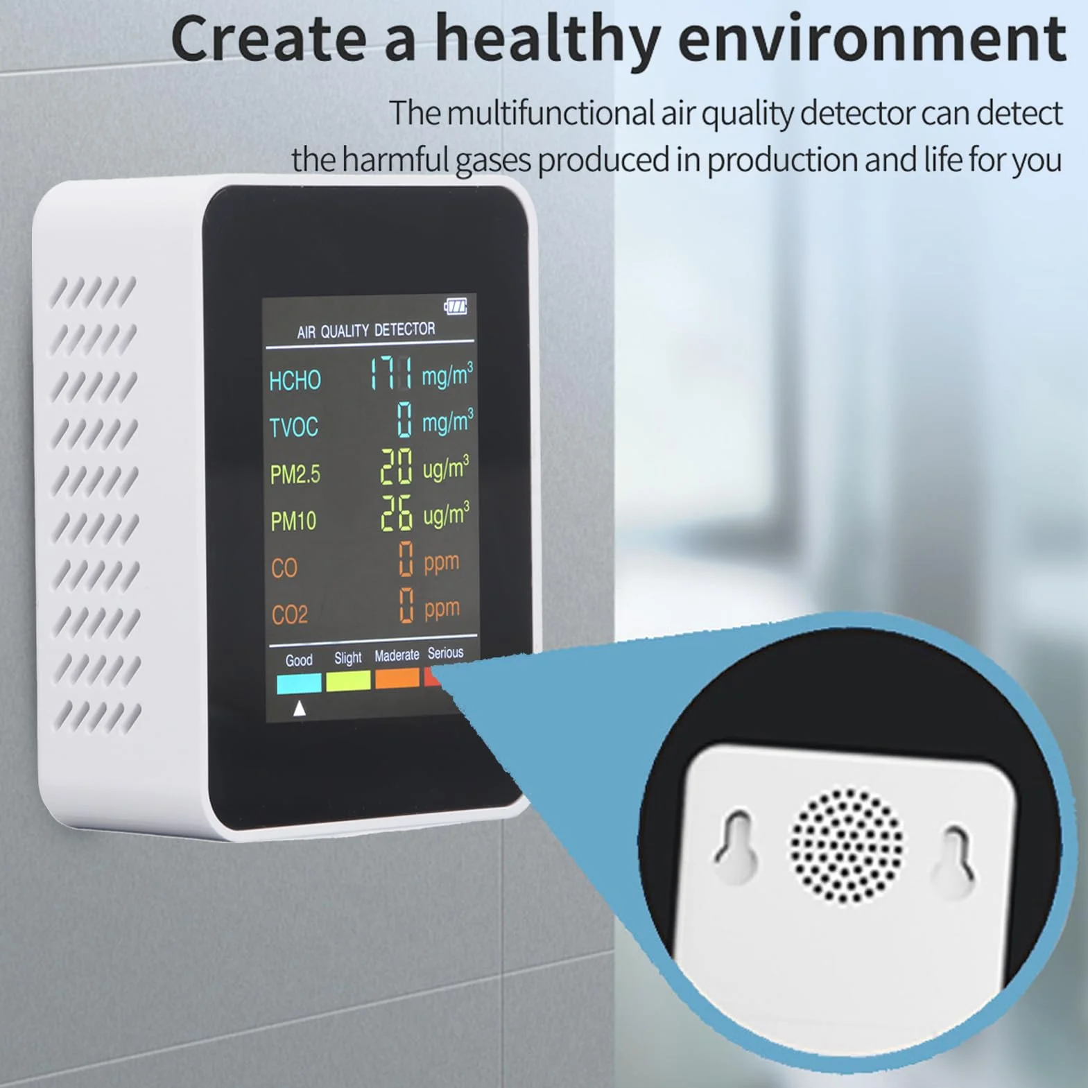 Monitor CO2, Przenośny Miernik Jakości Powietrza, Tester CO2 TVOC HCHO PM2.5 PM10 (WHITE)