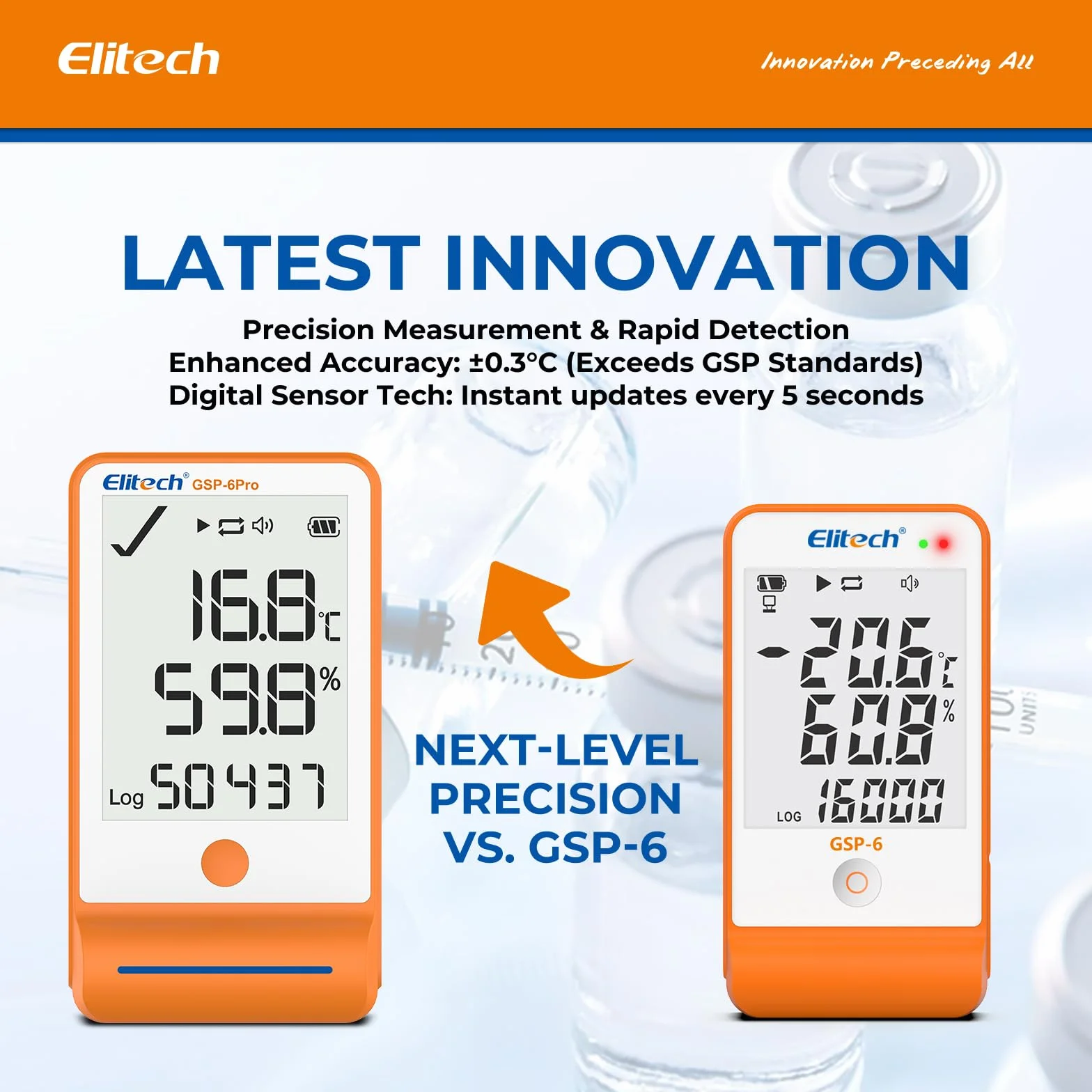 Elitech Rejestrator temperatury i wilgotności GSP-6 duży wyświetlacz LCD łańcuch chłodniczy