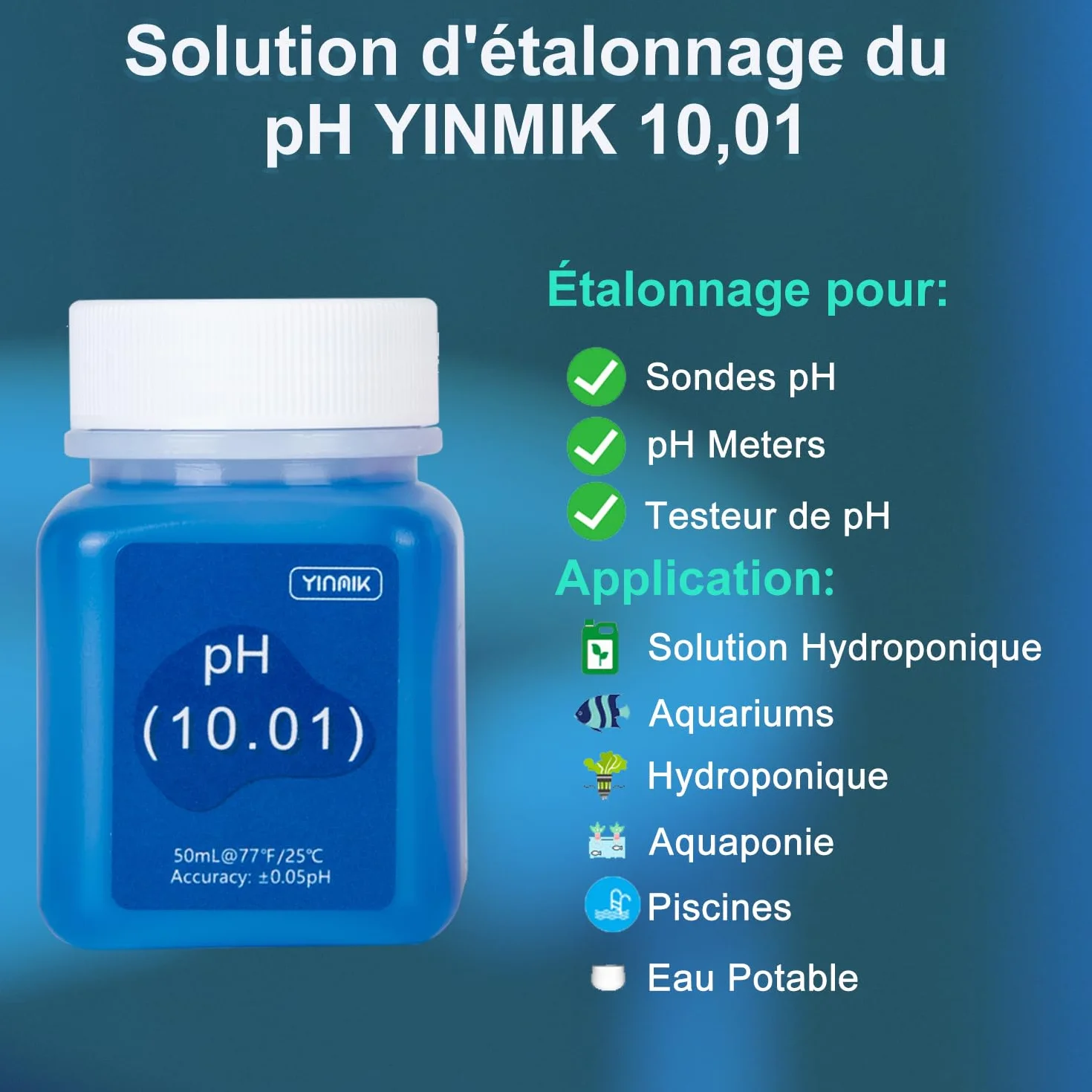 YINMIK zestaw do kalibracji miernika pH (4.00, 7.00 i 10.01) z zestawem do ochrony roztworu, 3 butelki po 50 ml roztworu buforowego do kalibracji pH i 2 butelki po 10 ml roztworu KCL do sond pH dla