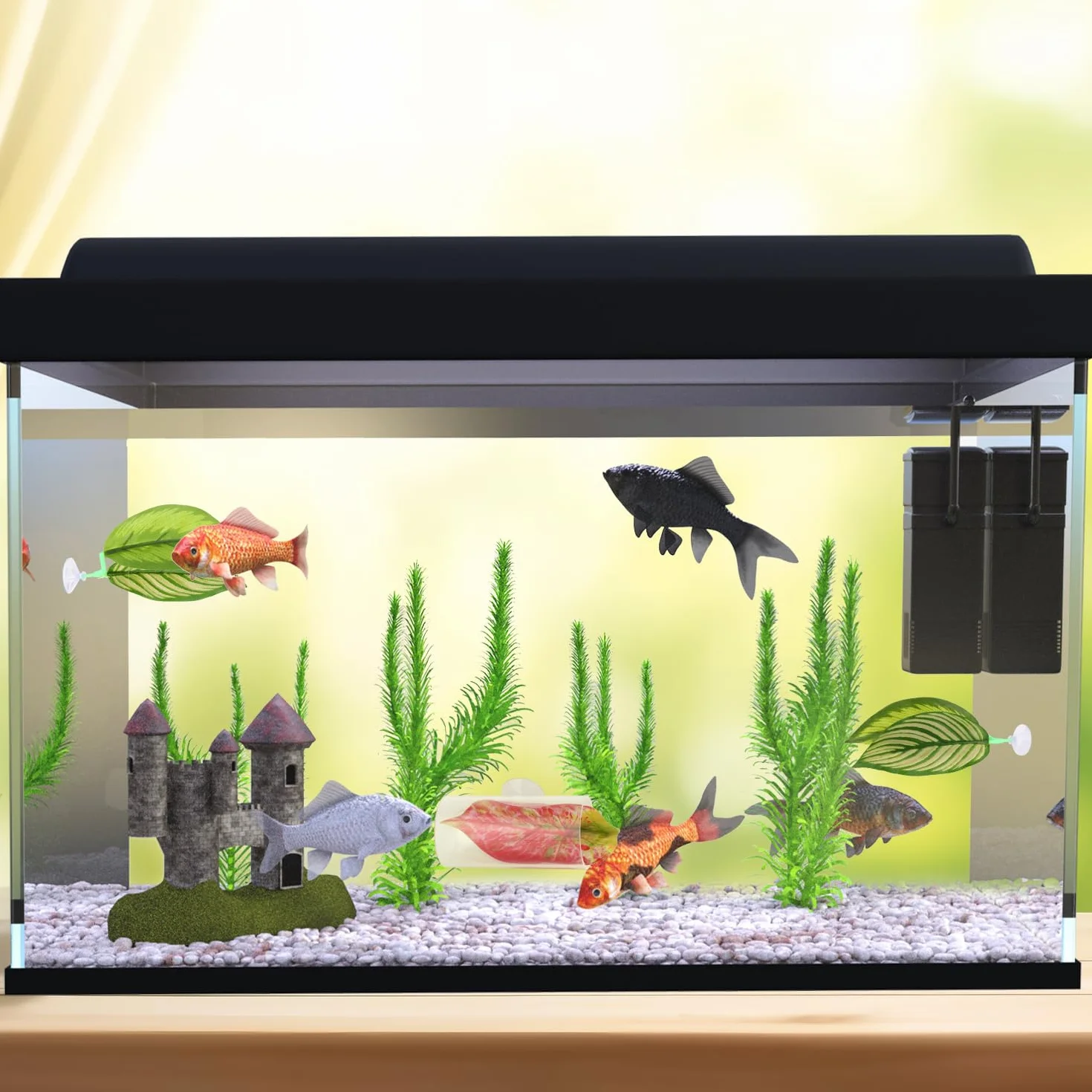 BOXOB 5szt Zestaw Hamaków Betta, Plastikowy Regulowany Hamak Betta Leaf z Przyssawką i Przezroczystym Tunelem Rurowym Zabawki dla Ryb Beta Kryjówka Akwarium Dekoracje i Akcesoria do Akwarium Beta