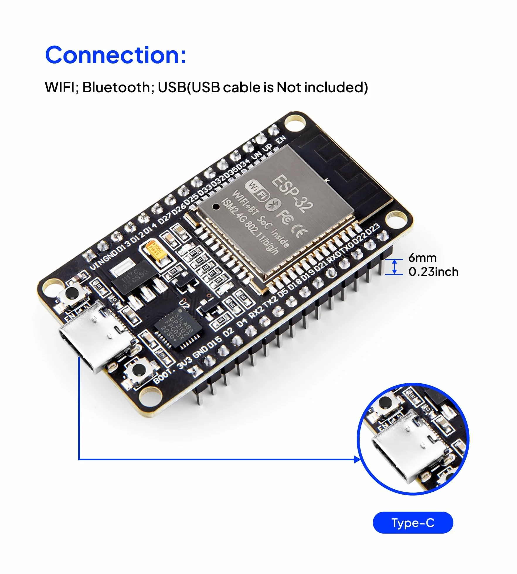 ELEGOO ESP32 płytka rozwojowa USB-C 2,4 GHz Dual Mode WiFi Bluetooth Dual Core mikrokontroler do Arduino IDE, 3 sztuki