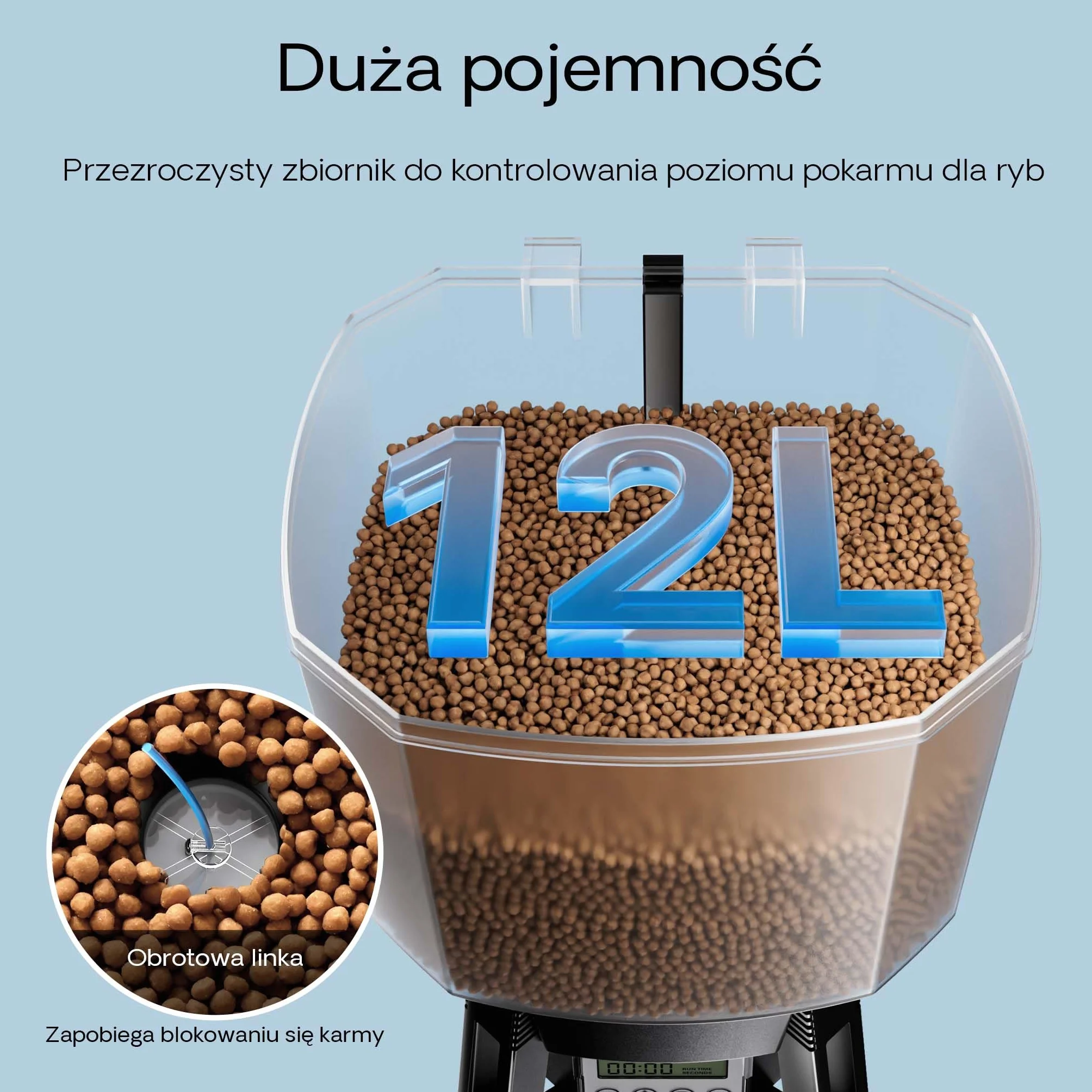 SunSun Automatyczny karmnik dla ryb CFF-212 z zasilaniem słonecznym, programowalny dozownik pokarmu dla rybek 12 l do oczek wodnych, stawów i hodowli