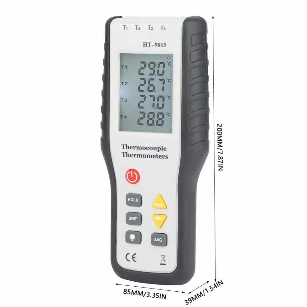 HT-9815 Elektroniczny cyfrowy termoparowy termometr 4-kanałowy Cyfrowy termoparowy termometr typu K.