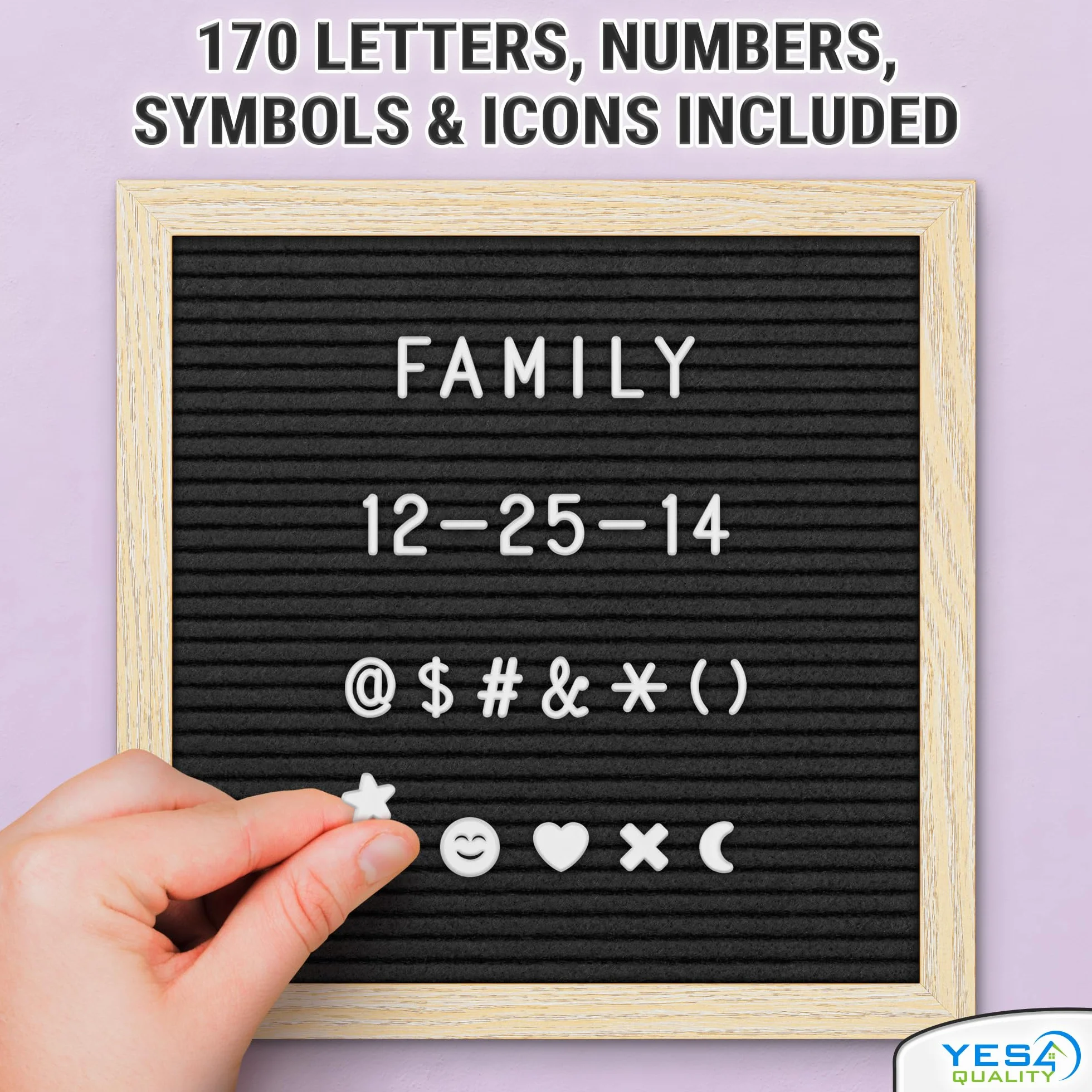 Felt Letter Board 25x25cm Black 170 Letters Numbers Emojis Customisable Message Letterboard Wooden Frame for Home