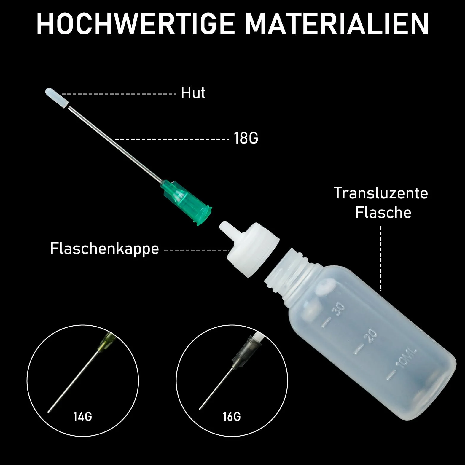 5 zestawów butelek z igłami 30 ml, 14 ga, 16 ga, igły 18 ga, z końcówką i nasadkami, puste butelki plastikowe, do samodzielnego wykonania, do samodzielnego napełniania, tuszu, aplikatora