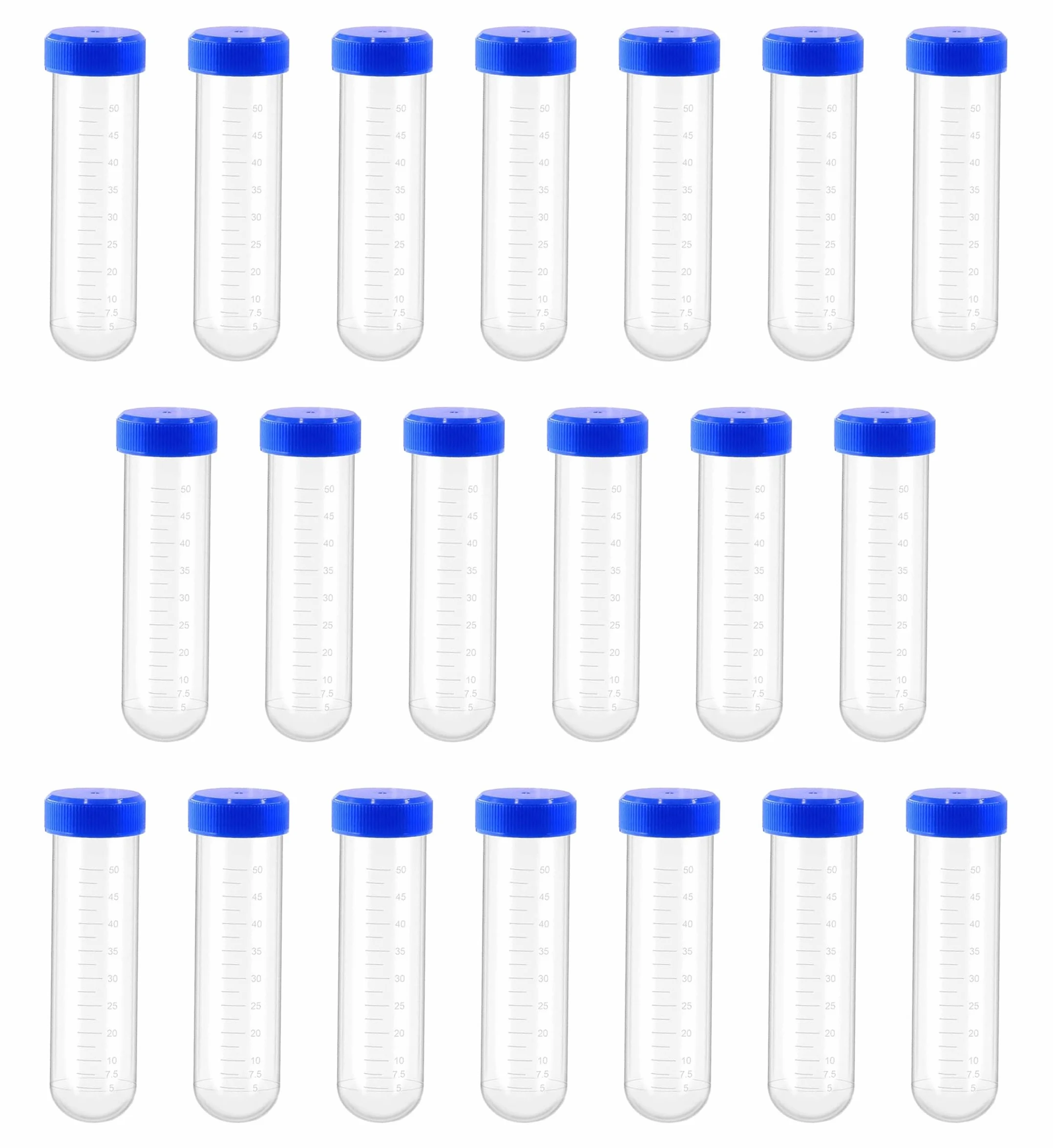 HUAZIZ 20 sztuk plastikowych probówek do probówek wirówkowych, 50 ml probówki z nakrętkami śrubowymi do laboratoryjnych eksperymentów chemicznych, zaokrąglone dno