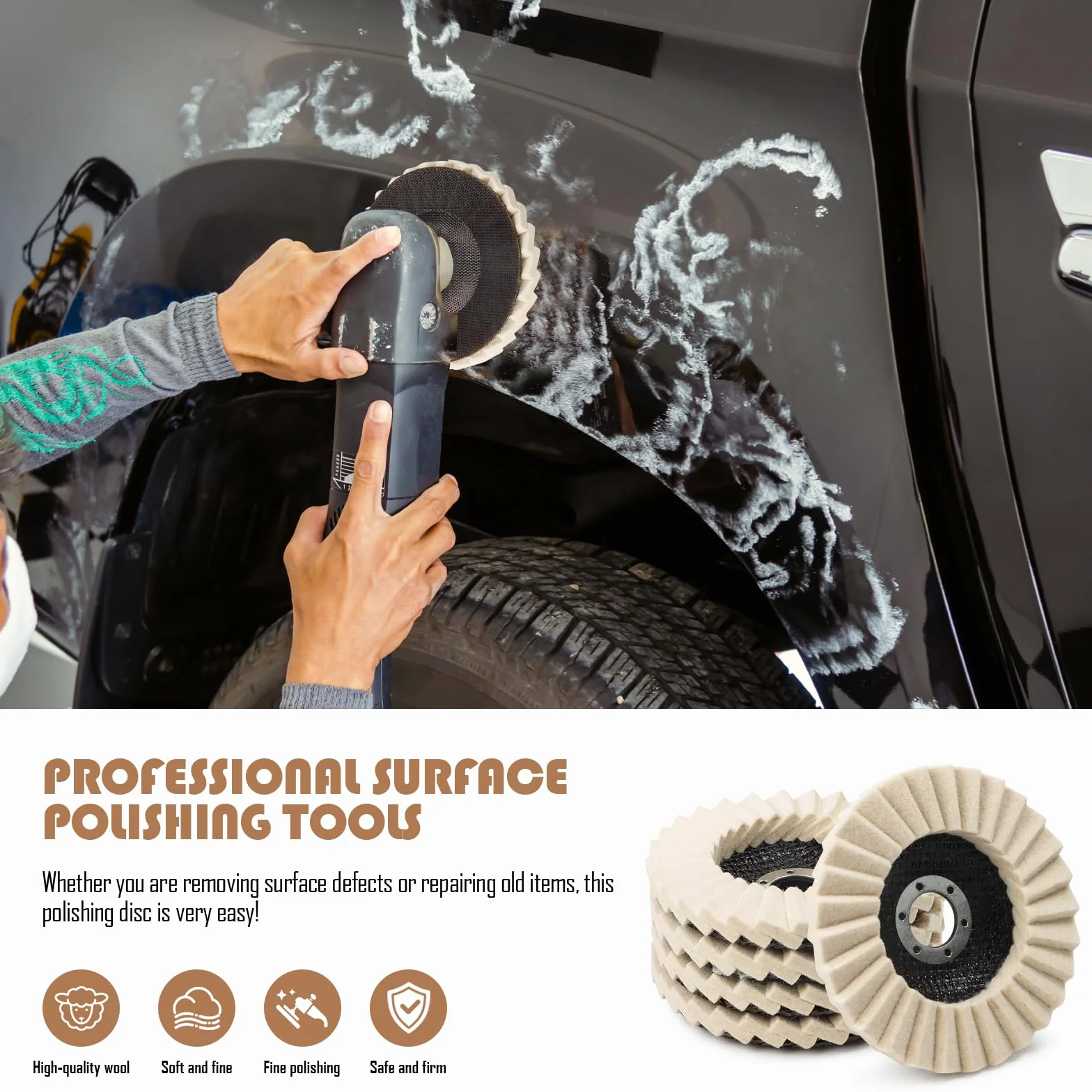 MplehDa Tarcza Polerska 125 mm x 22,2 mm, 5 sztuk Filcu Wełnianego, Kompatybilna z Szlifierką Kątową 4,5" i Szlifierką Trzpieniową 7/8", Biała