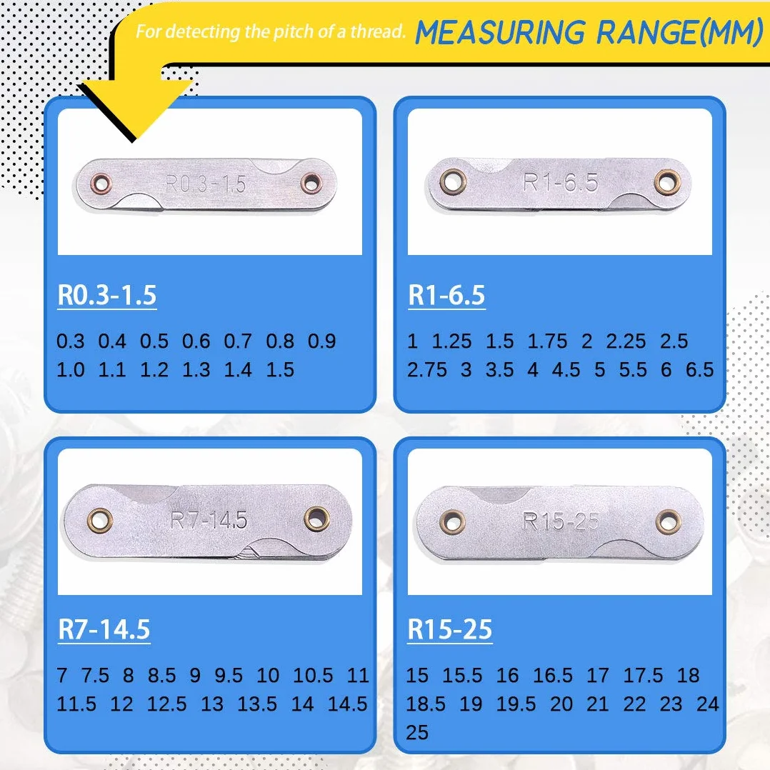 Glarks 4 sztuki R0.3-1.5/ R1-6.5/ R7-14.5/ R15-25 promień średnicy ze stali nierdzewnej, przenośne, wypukłe narzędzie do pomiaru