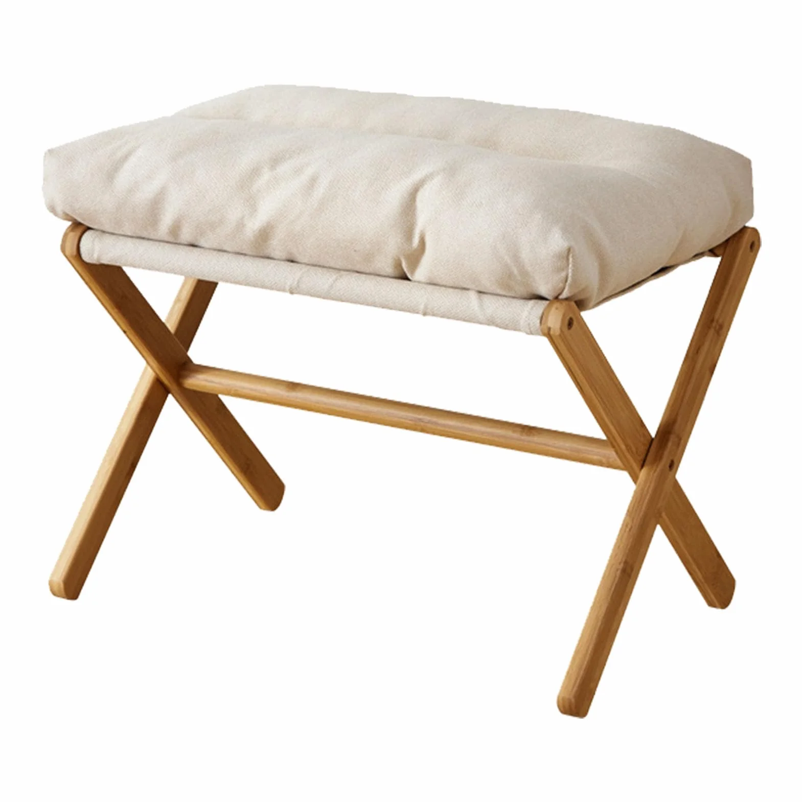 Foot Stool Składana X Noga Nowoczesna Wielofunkcyjna Stóp Odpoczynek z miękką poduszką do Salonu Sypialnia Biuro Kawa (Beżowy)