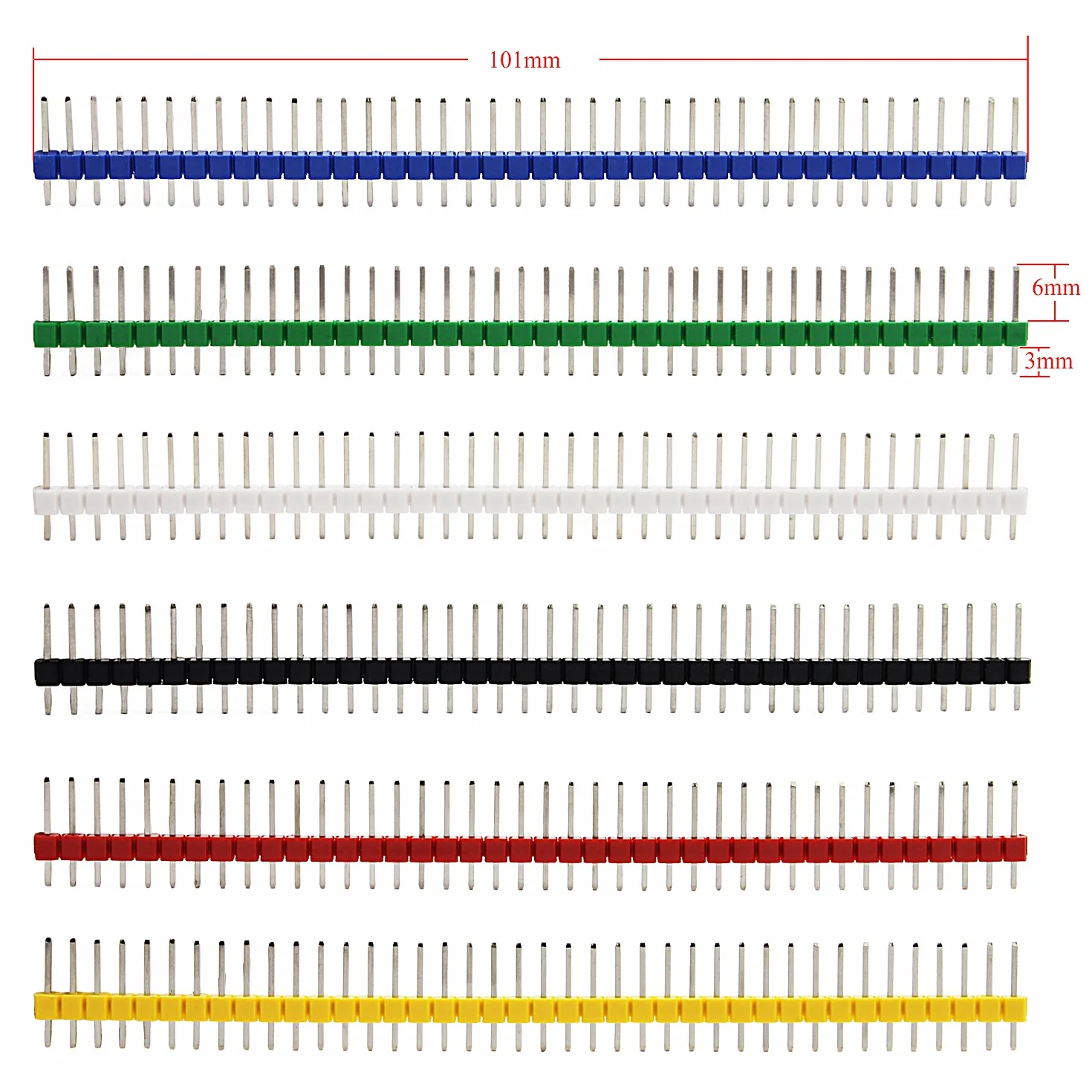 Aussel 6 kolorów 40-pinowy męski nagłówek pinowy 2,54 mm płytka PCB jednorzędowy złącze do Arduino Shield 60 sztuk