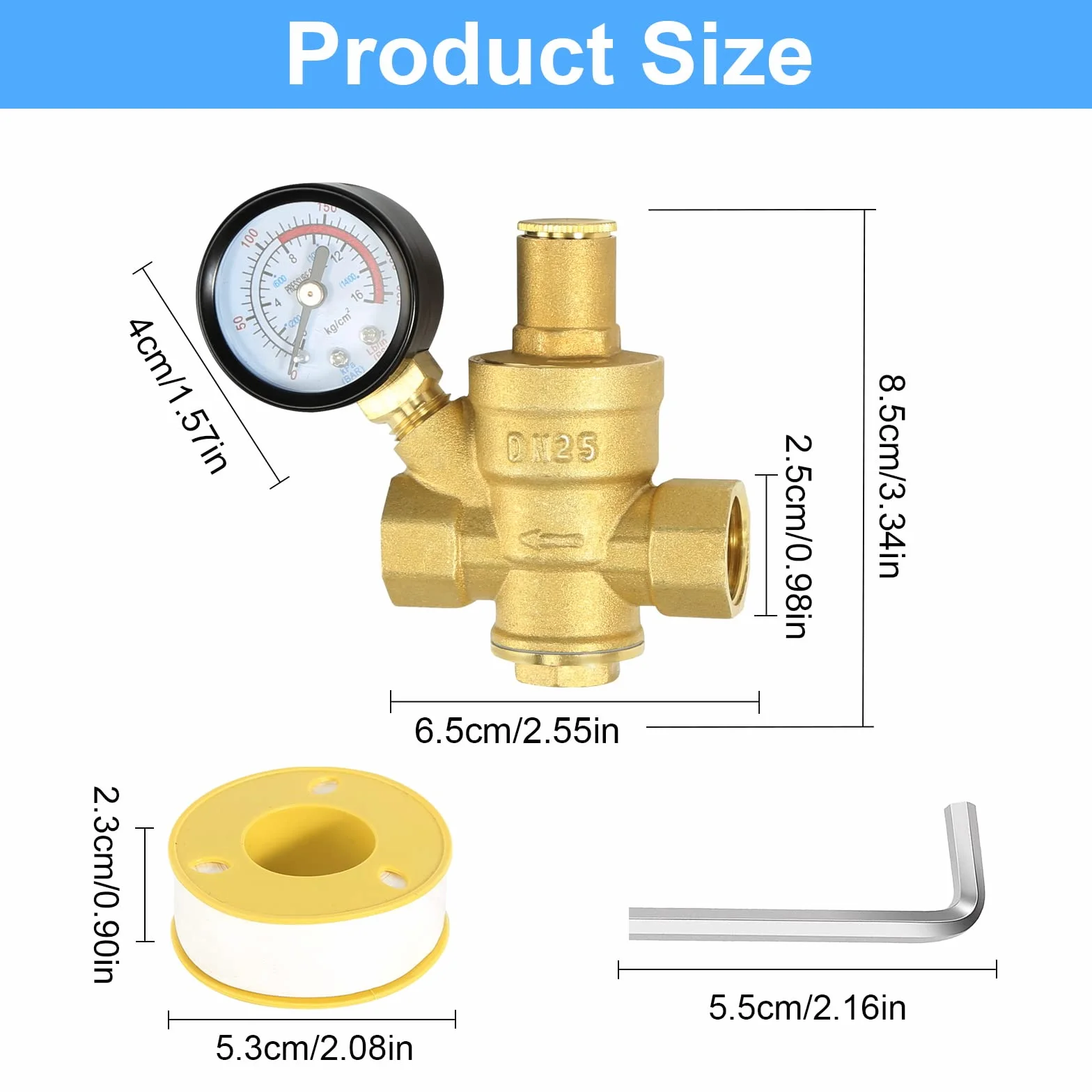 Regulator ciśnienia wody 1 cal DN25 z manometrem ciśnienia wody 100% mosiądz o wysokiej twardości, reduktor ciśnienia wody reduktor ciśnienia wody reduktor ciśnienia wody 1 cal