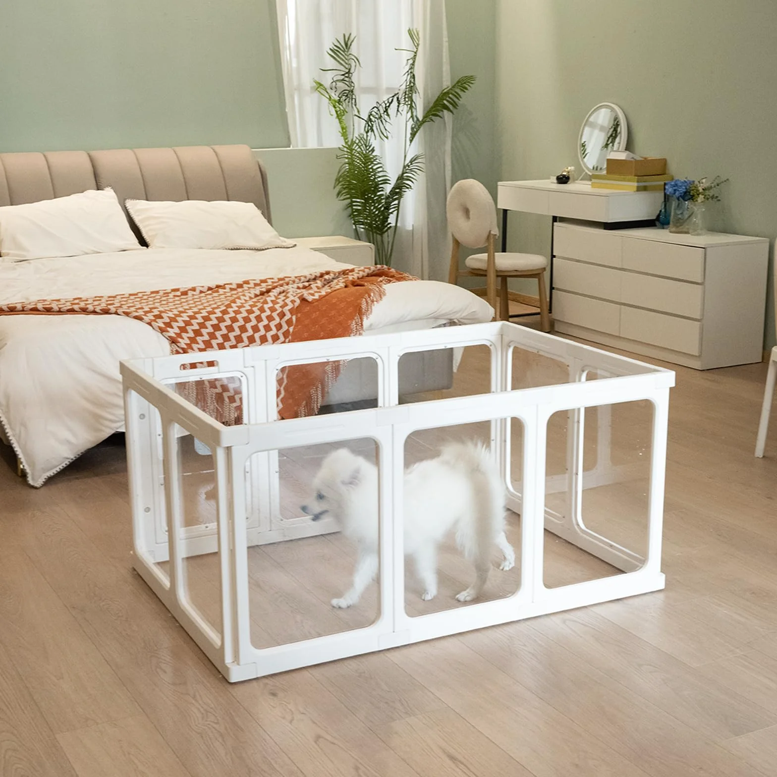 Akrylowy kojec dla psa, 60 cm, przezroczysty, do użytku wewnątrz i na zewnątrz, przenośny, wytrzymały, dla małych i średnich psów, 10 paneli