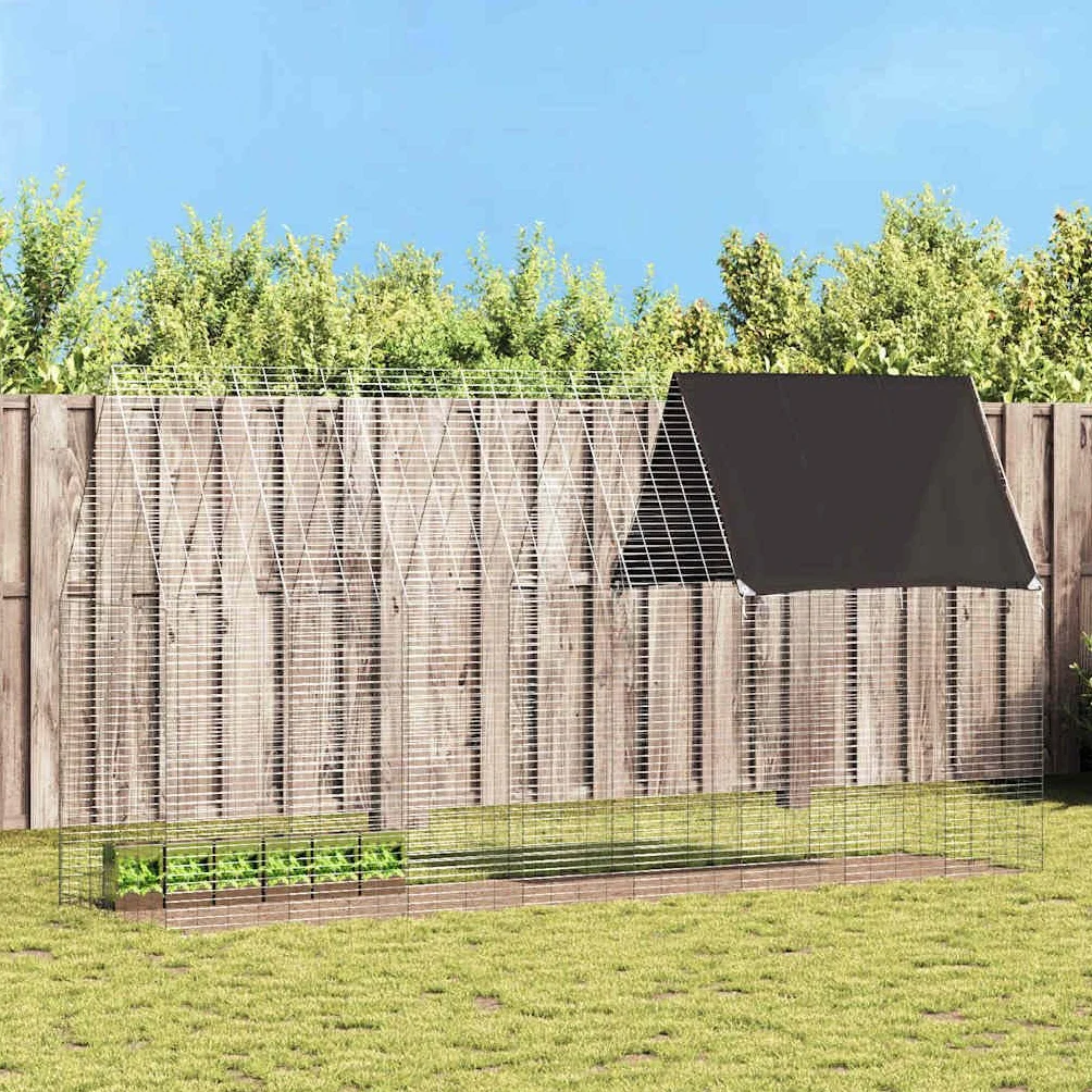Srebrna klatka dla królika, 400 x 100 x 210 cm, wykonana ze stali galwanizowanej, odporna na warunki atmosferyczne i trwała, dla królików, świnek morskich, chomików, gryzoni, do użytku na