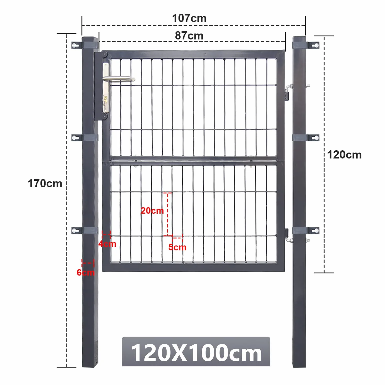 Gimisgu Brama ogrodowa 120x100 cm stal ocynkowana antracytowa