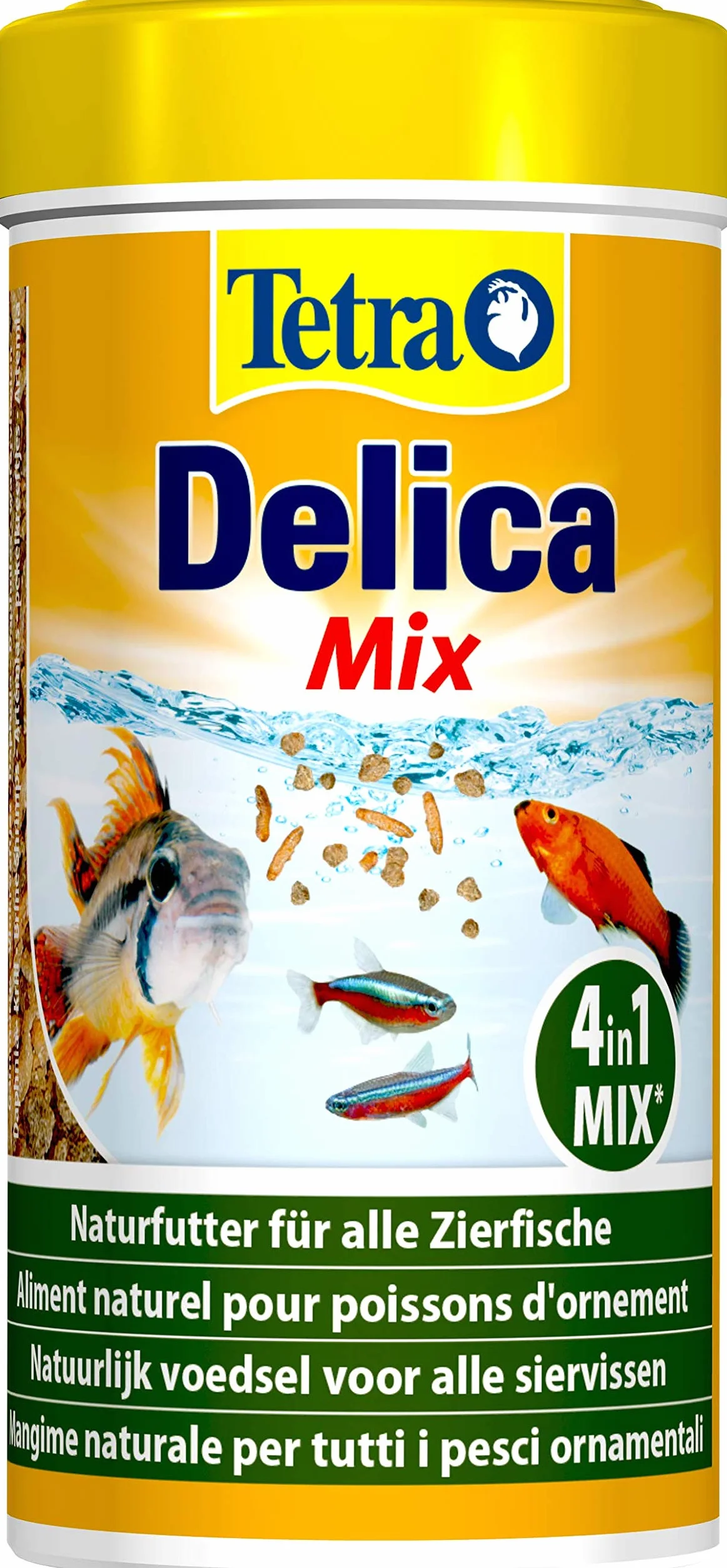 Tetra Delica Mix naturalna karma – mieszanka z 4 różnymi zwierzętami karmiącymi (flet wodny, artemia, krill, gammarus), naturalne przekąski dla ryb ozdobnych, puszka 250 ml