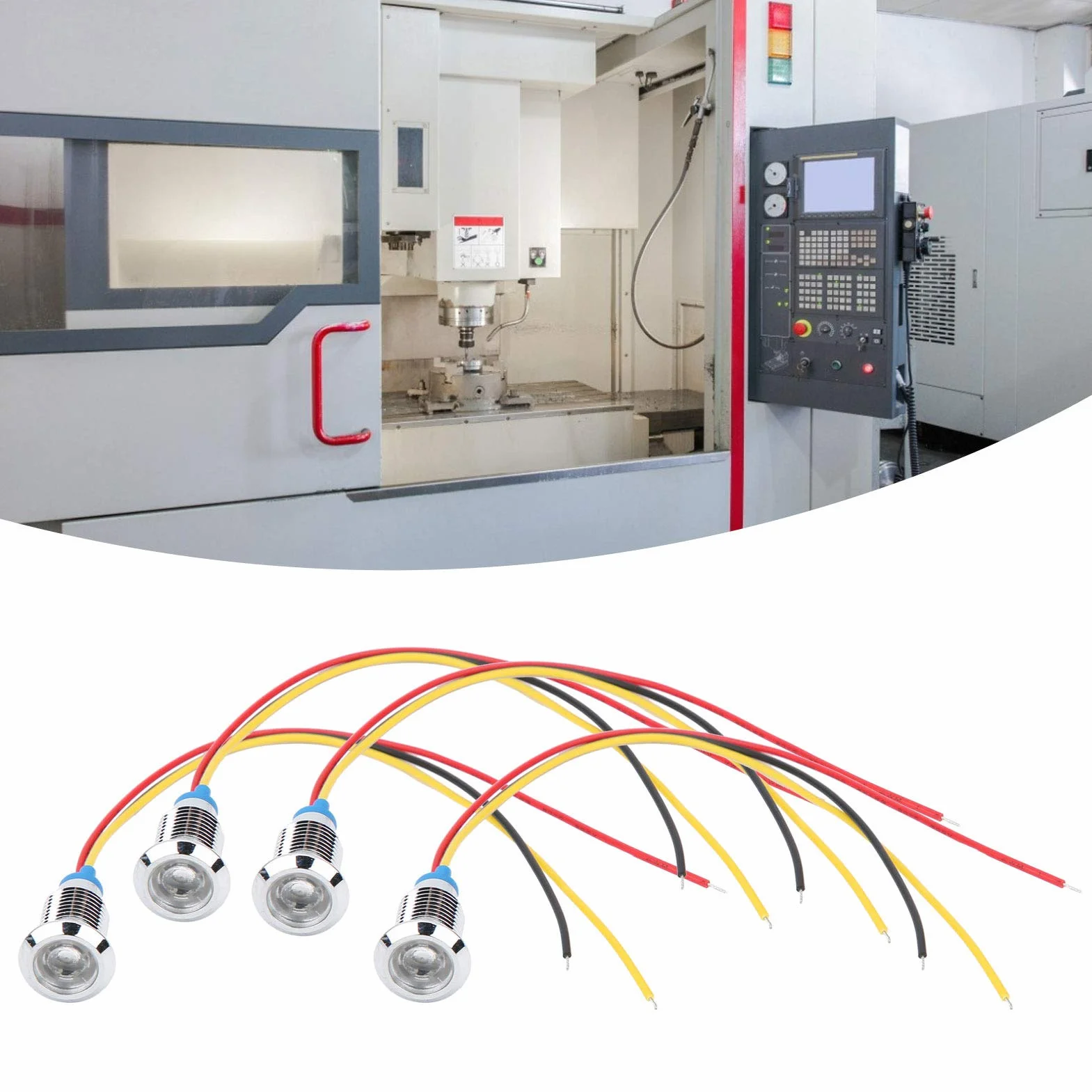 Zestaw 4 okrągłych diod LED 10 mm wstępnie przewodowe podwójne kolorowe wodoodporne światło kontrolne 12-24 V czerwone i żółte