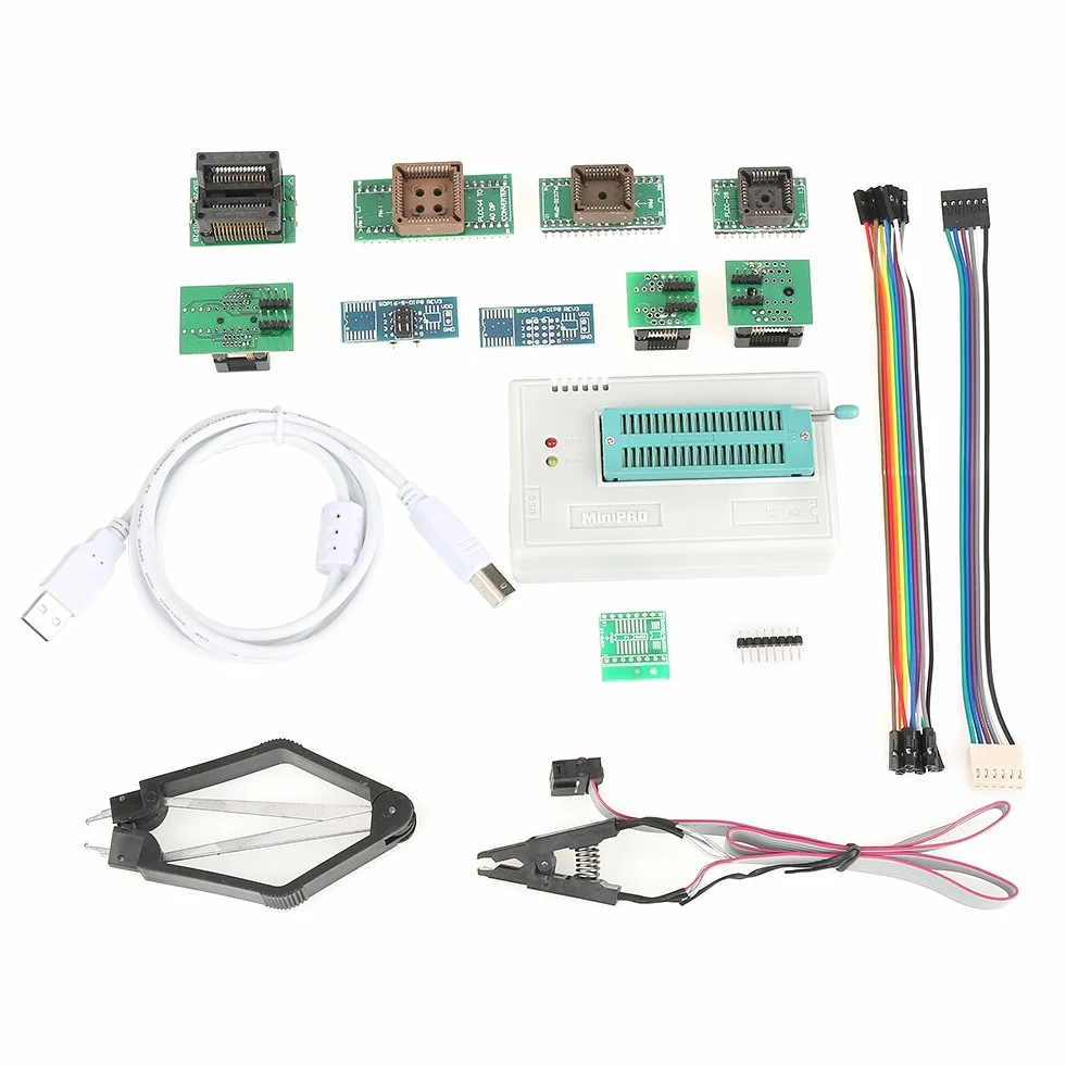 USB-Programmierer, TL866II Plus Programmierer mit USB Kabel und 10 Adapter für TL866II Plus EEPROM FLASH 8051 AVR MCU GAL PIC