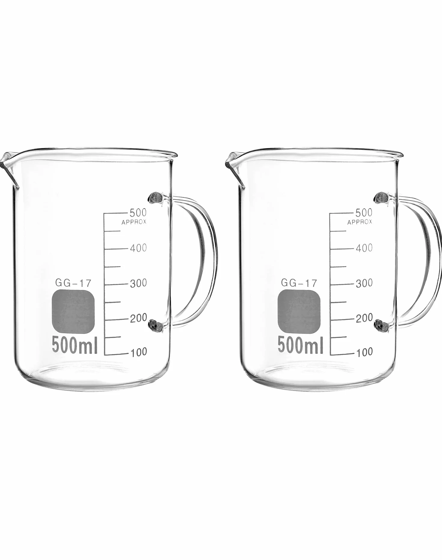 QWORK® 500ml Beaker Mug with Handle, Borosilicate Glass Measuring Cup, 2 Pack
