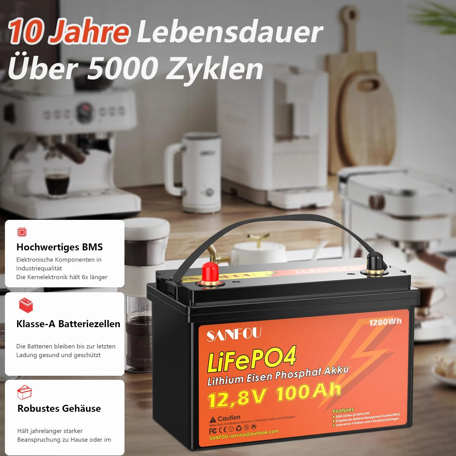 Akumulator LiFePO4 12 V 100 Ah, akumulator litowy 1280 Wh z 100 A BMS, akumulator samochodowy 5000-15000 cykli, obsługuje 4S4P, idealny jako źródło zasilania do kamperów kempingowych
