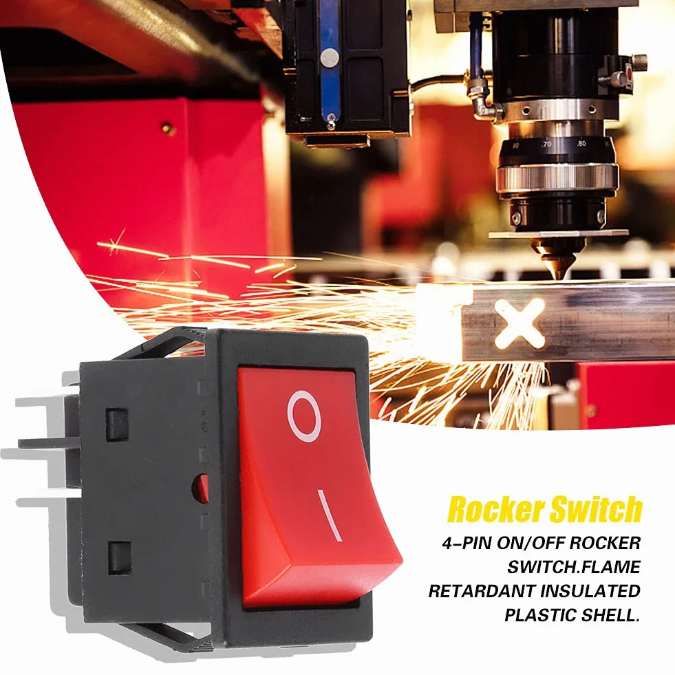 Eujgoov 30A 4-pinowy ON OFF Square Rocker Switch Przełącznik Elektryczny Spawacza Typu łodzi z Czerwonym światłem(1PCS)