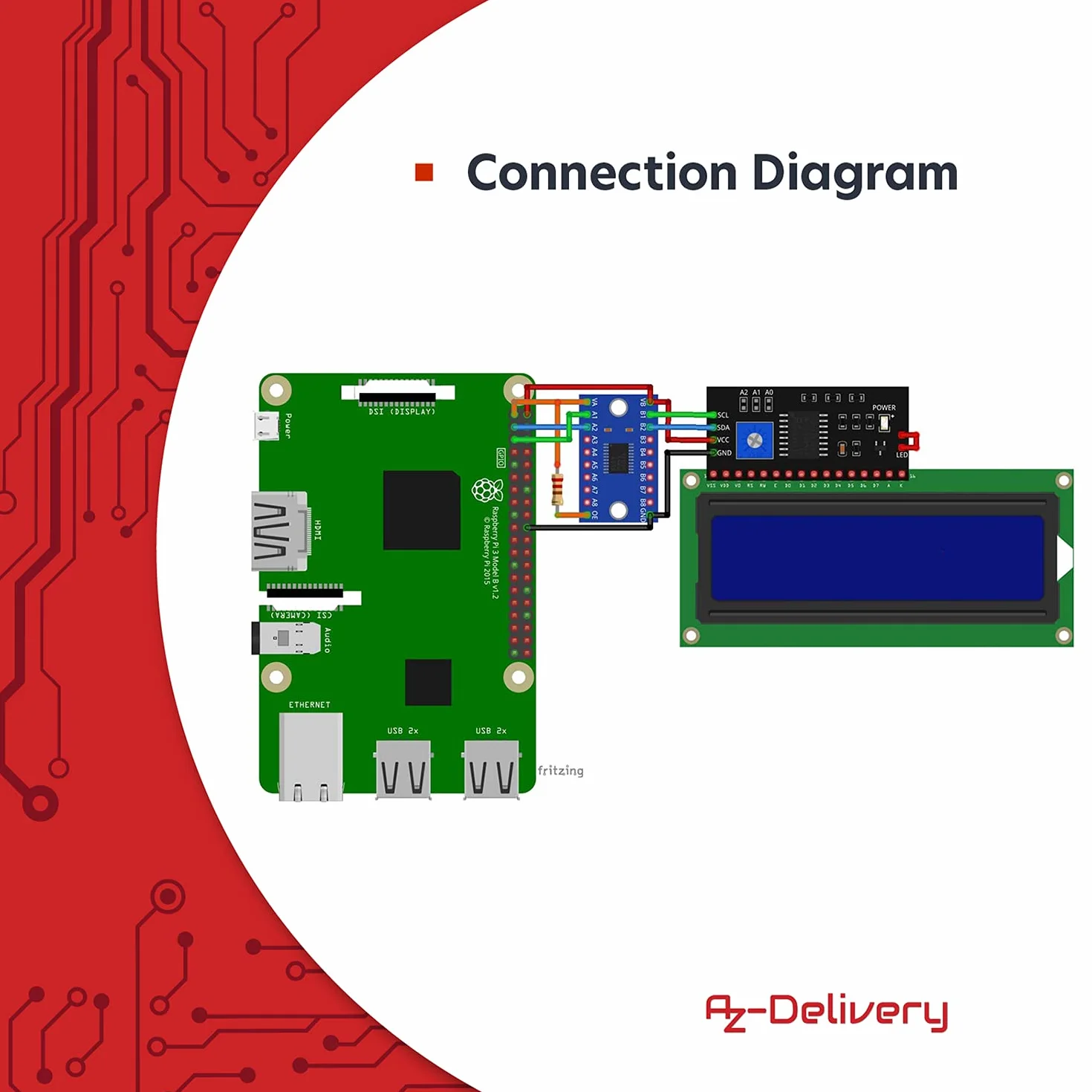 AZDelivery HD44780 16x2 LCD Moduł Wyświetlacz Bundle z I2C Interfejs 2x16 znaków w tym E-Book! (z niebieskim tłem i białymi znakami) kompatybilny z Arduino i Raspberry Pi w tym e-Book!