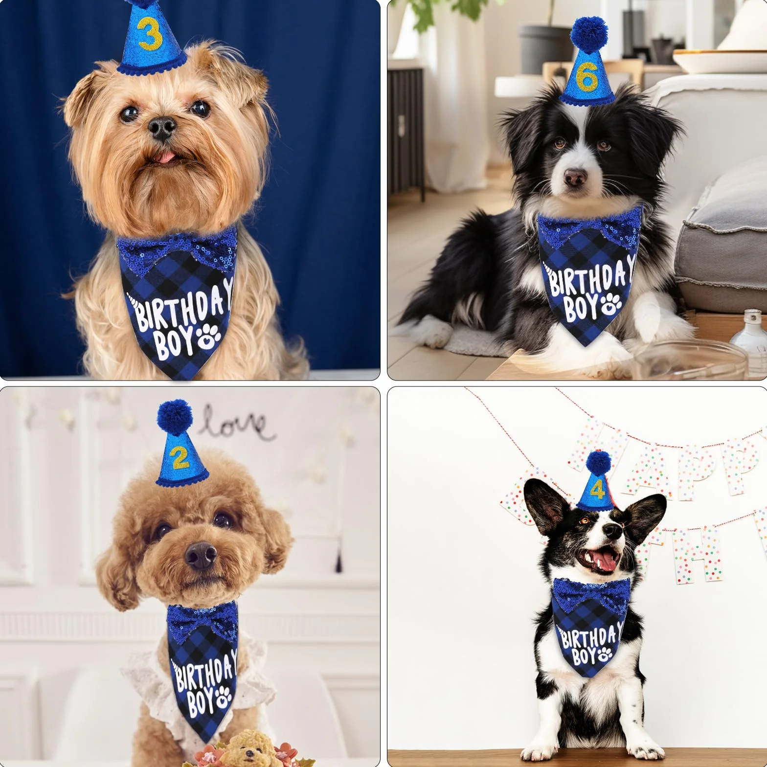 Artykuły urodzinowe dla psów, czapka urodzinowa dla psa, bandana urodzinowa, chłopiec, pies, impreza, numery urodzinowe, czapka, muszka, dla zwierząt domowych, szczeniak, kot, dekoracje na przyjęcie