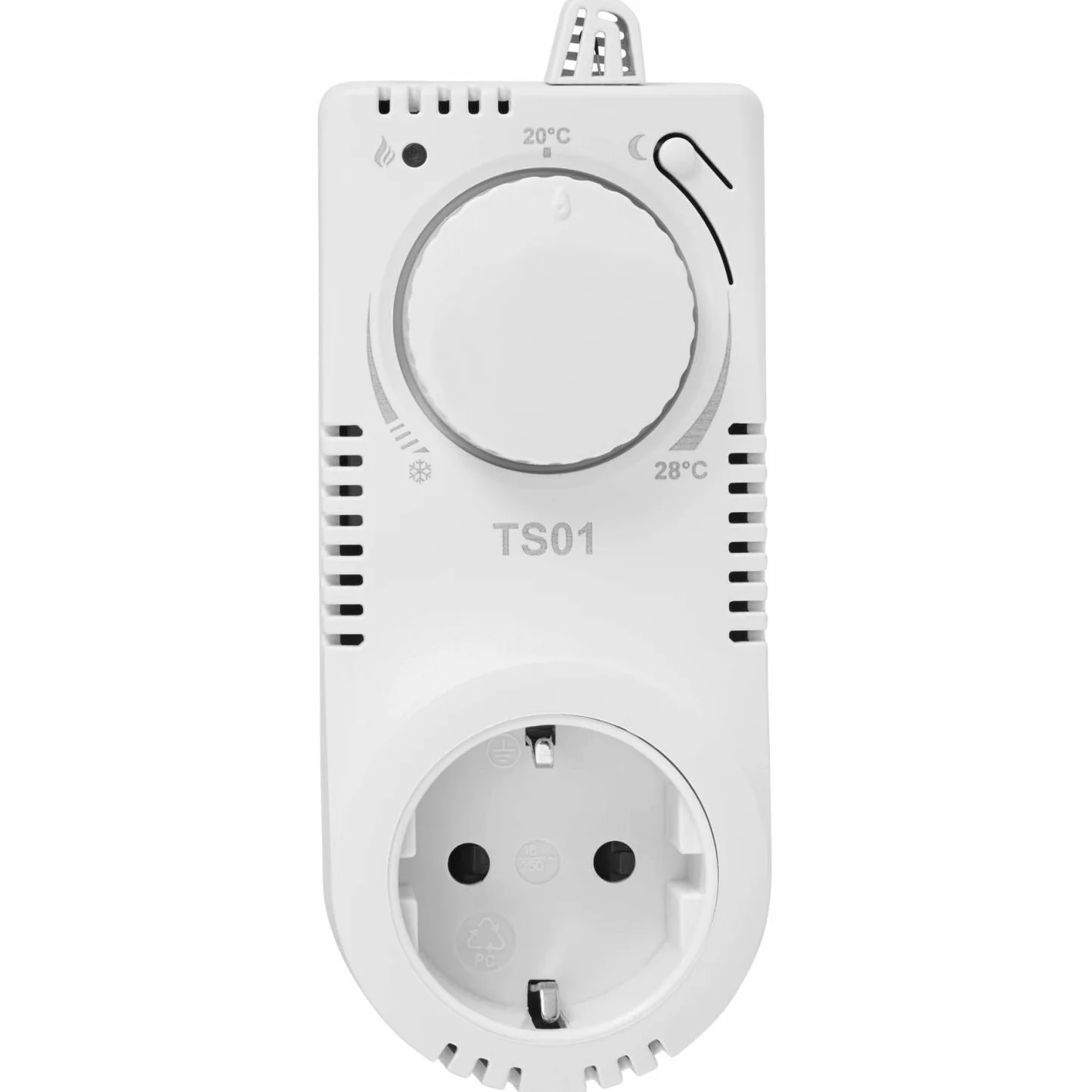 Fenix 9900330 TS 01 termostat wtykowy, zależnie od temperatury przełączane gniazdko z prostym analogowym sterowaniem do regulacji elektrycznych systemów grzewczych, 11 28 stopni C, 230 V/50 Hz (zech Plug)