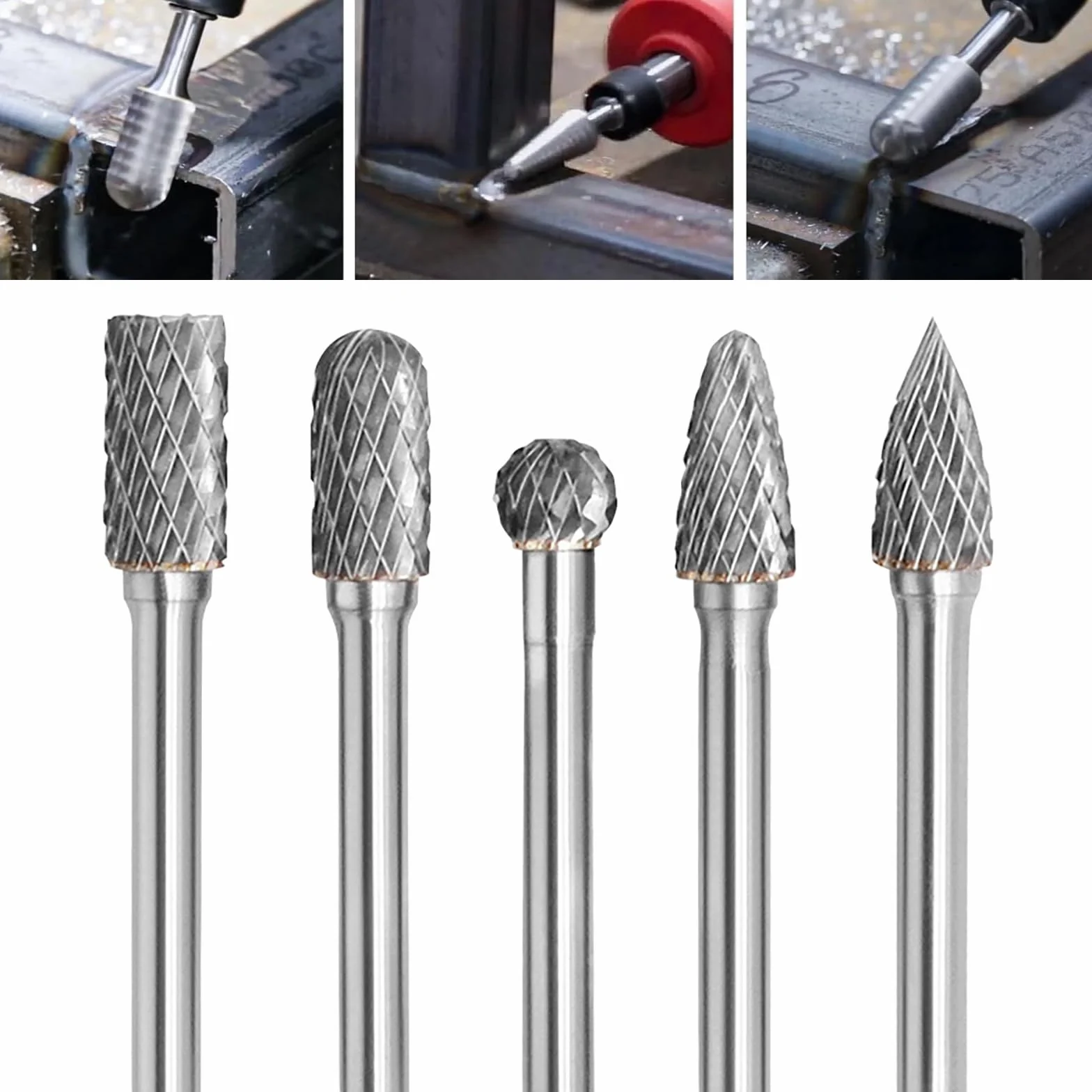 Anhoer Zestaw 5 sztuk frezów z węglika wolframu, trzpień 6 mm, głowica 10 mm, zestaw do szlifierek tnących, rzeźbienia w metalu, polerowania, grawerowania