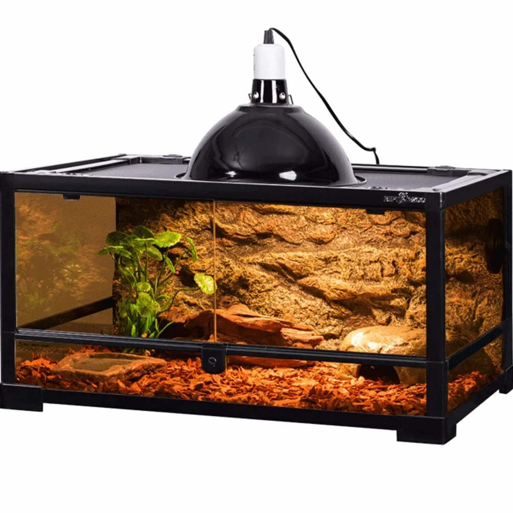Terrarium dla gadów, siedlisko gadów, łatwa do złożenia zdejmowana górna osłona z siatki, jaszczurka lampart gekona tarantula kryjówka młodej jaszczurki (kolor: czarny, rozmiar: 60 x 45 x 32 cm)