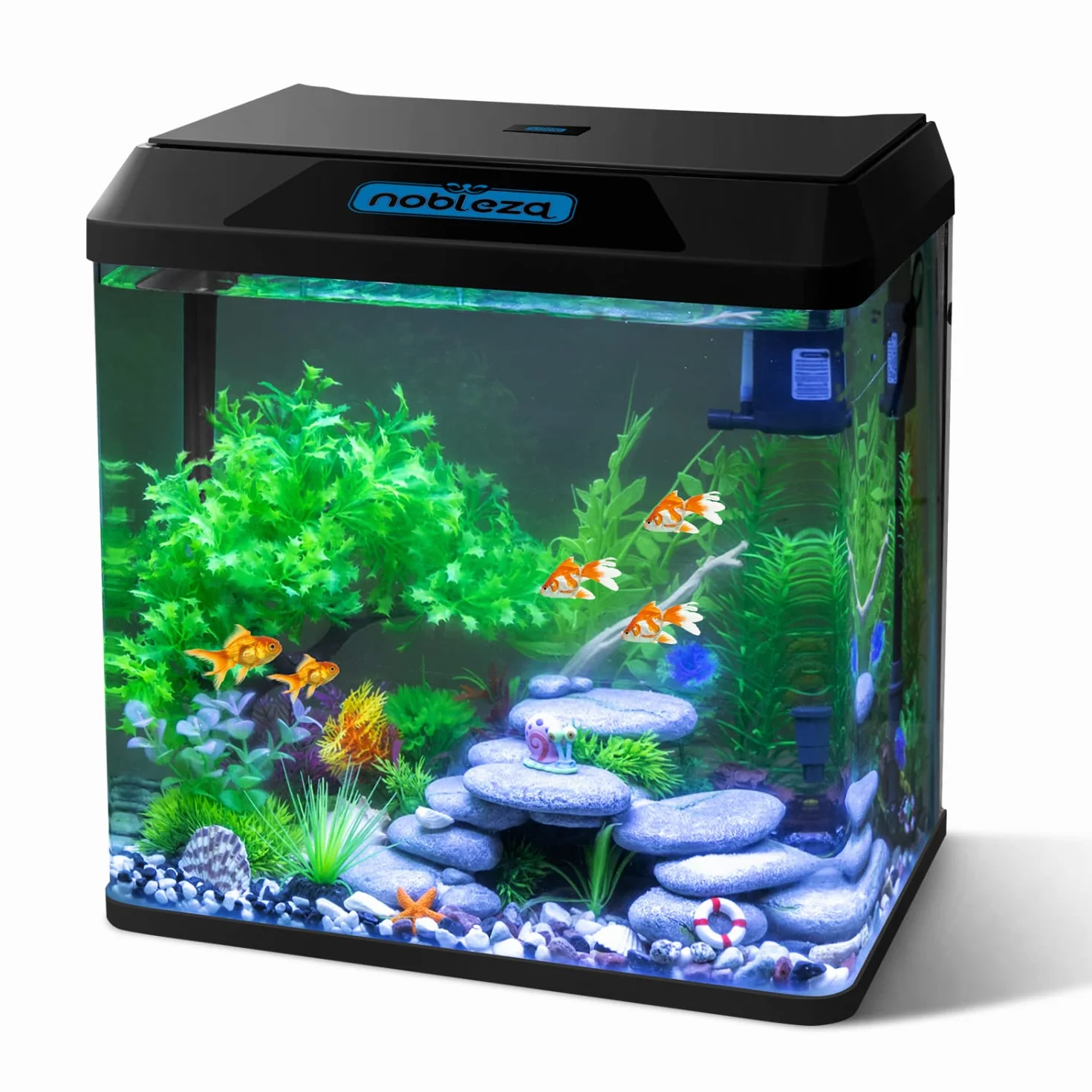Nobleza - Kompletne Akwarium 30L, Szklane ze Zintegrowanym Systemem Filtrowania i Oświetleniem LED, Startowe, Czarne