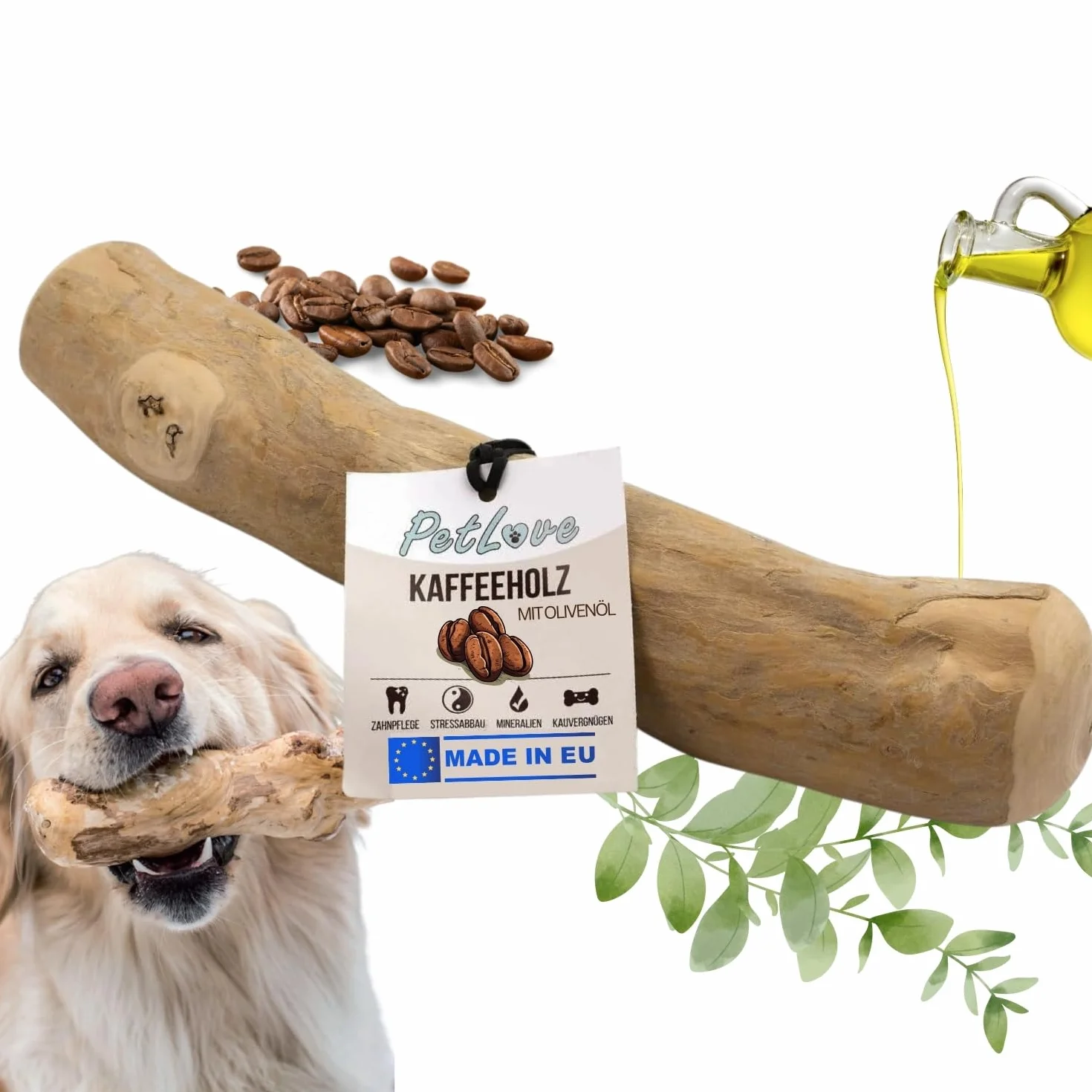 PetLove Drewno do kawy dla psów • drewno do żucia dla psa jako zabawka dla psa i pielęgnacja zębów • drewniane kości dla psa • bez kofeiny • rozmiar: XL - z oliwą z oliwek • dla dużych psów