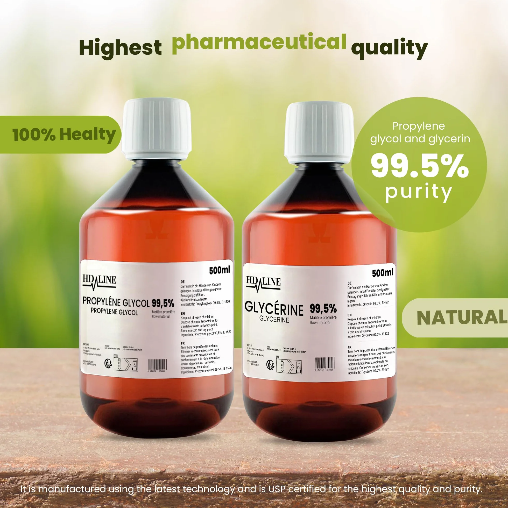 Gliceryna E422 + Glikol Propylenowy E1520 500 ml VG PG, Jakość Farmaceutyczna, Czarny, Wegański