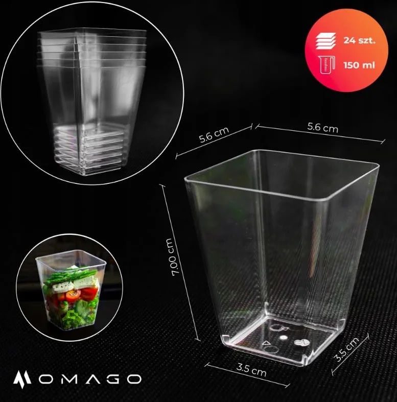 OMAGO pojemniki na desery 150ml 24szt przezroczyste