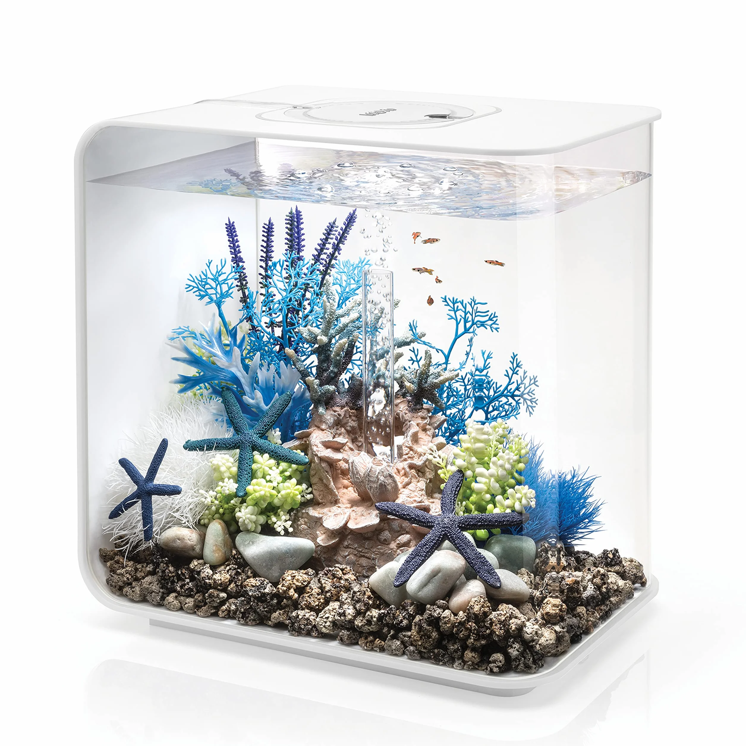 biOrb 72034 FLOW 30 diod LED w kolorze białym – elegancki designerski zestaw do akwarium, kompletny zestaw z systemem filtra, oświetleniem LED, żwirem i odpływem powietrza z wytrzymałego szkła