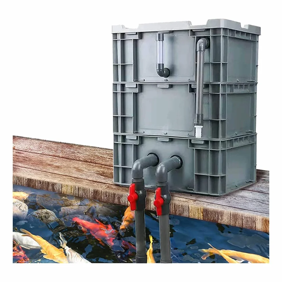 Skrzynka filtrująca, filtr do akwarium, duży zestaw filtrów do akwarium - 3-poziomowa zewnętrzna skrzynka filtracyjna do zbiorników rybnych i stawów, łatwy montaż, bez pompy/nośnika