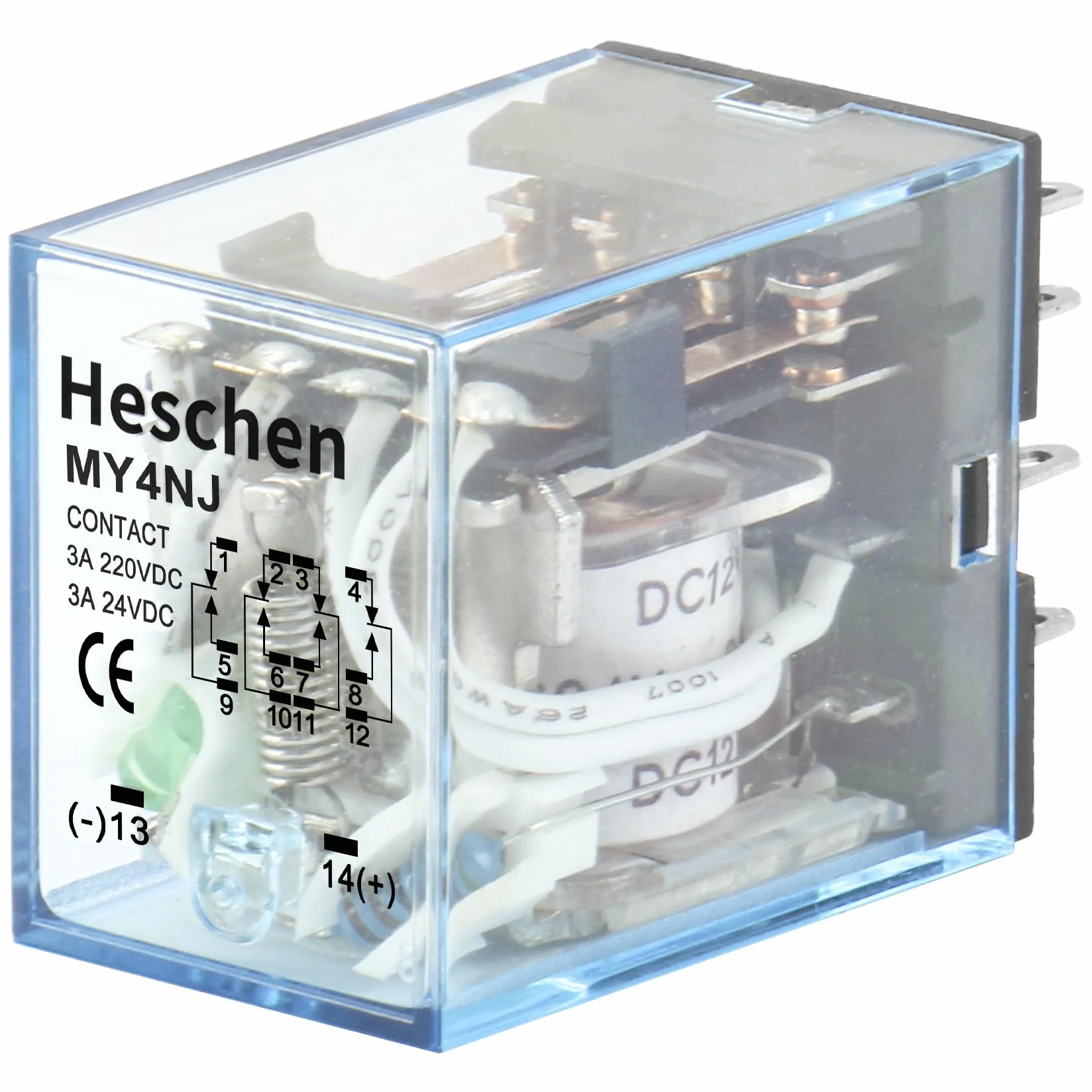 Heschen Przekaźnik zasilający MY4NJ 12 VDC 3 A 4PDT LED 14-pin