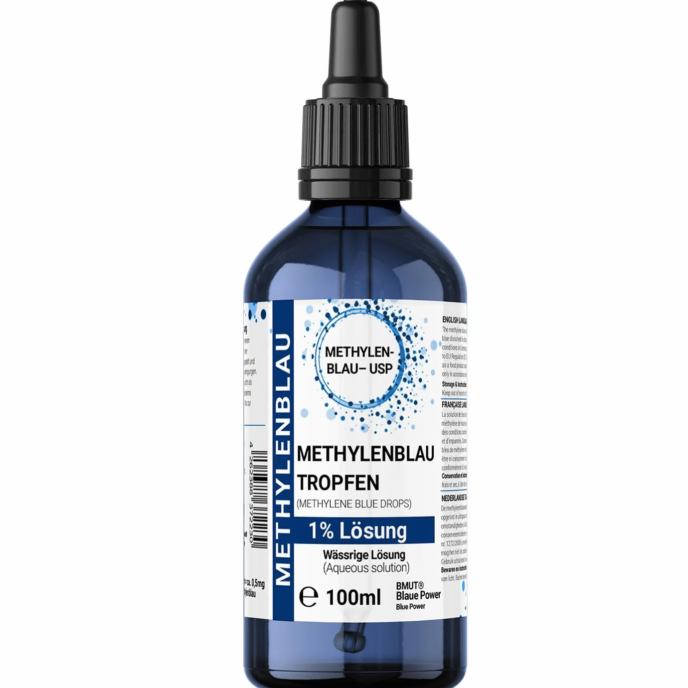 1 x 100 ml roztwór błękitu metylenowego 1% – kropla w butelce z brązowego szkła z pipetą – wysoka czystość Methylene Blue bez dodatków – jakość farmaceutyczna USP – z Niemiec