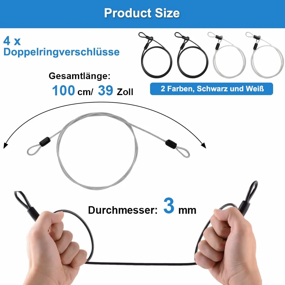Linka zabezpieczająca ze stali nierdzewnej 3 mm × 100 cm kabel bezpieczeństwa antykradzieżowy