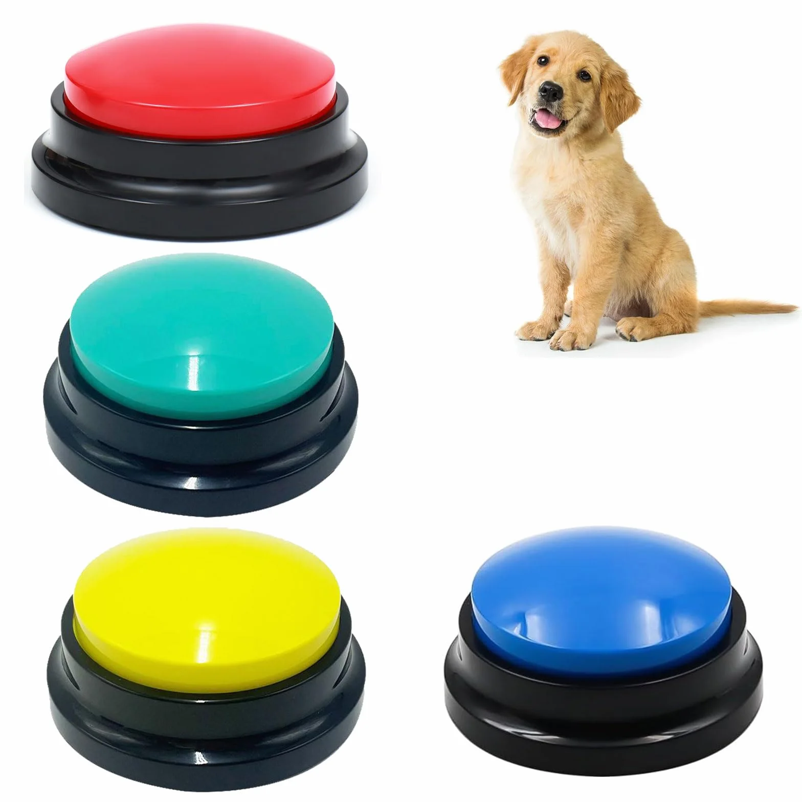 Cerioll Komunikacja przycisków dla psów, przyciski dla psów, przyciski komunikacyjne dla psów, 4 sztuki Clicker Dog Trening, interaktywne zabawki dla psów, nagrywalne brzęczyki do treningu