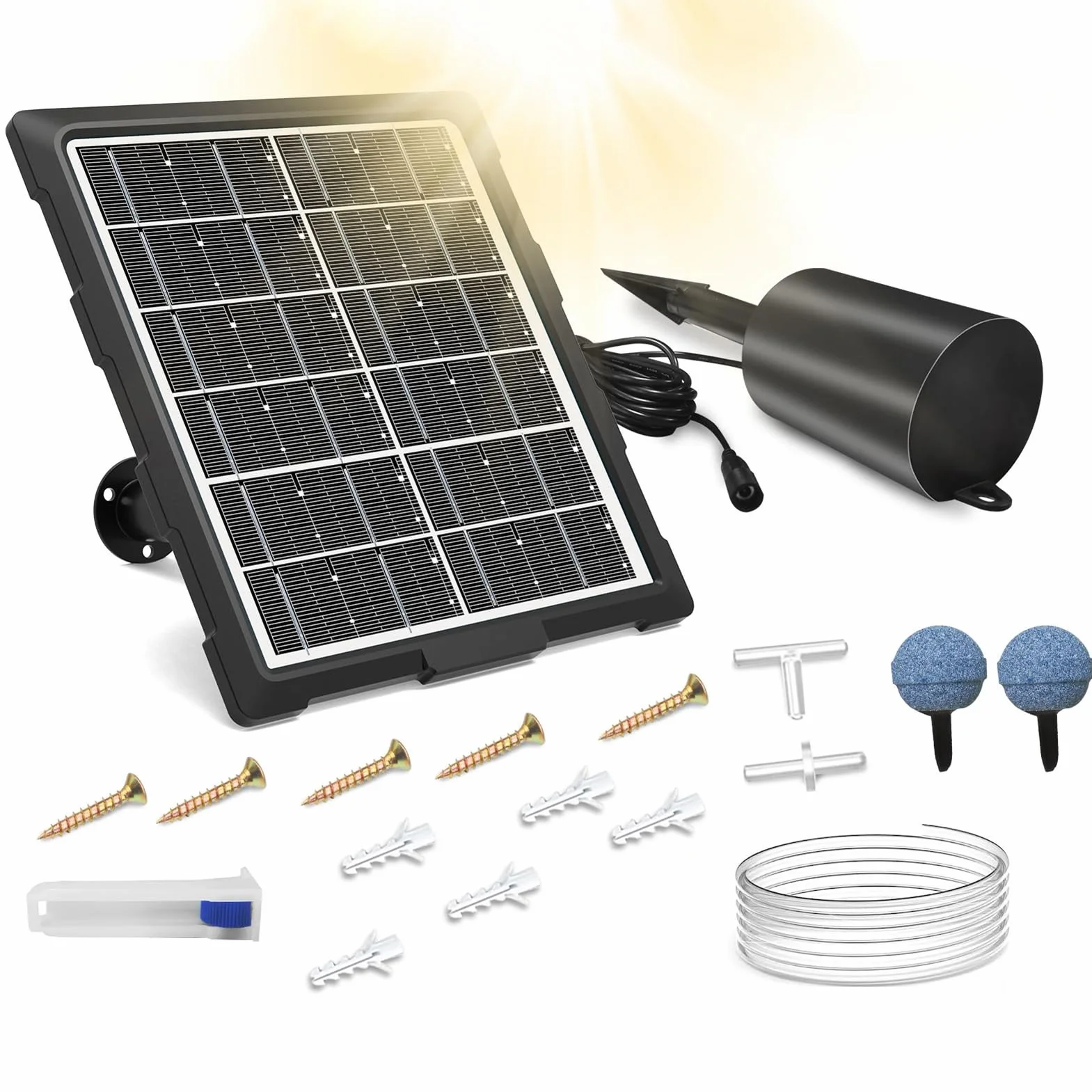 Aerator Solarny Do Stawu Napowietrzacz Stawowy Zasilany Energią Słoneczną | 3 tryby pracy, napowietrzacz tlenu z rurką i kamieniem napowietrzającym do basenu i akwarium zewnętrznego