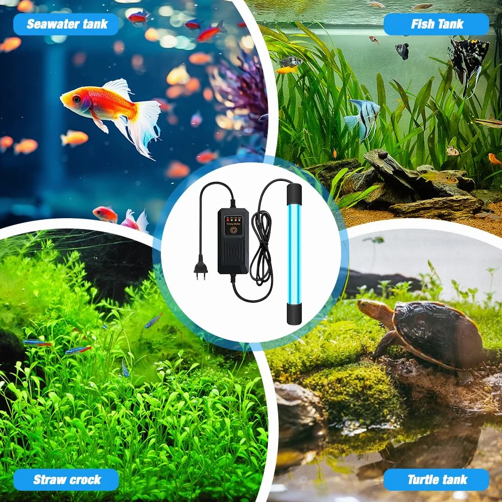 Mineup Lampa sterylizatora UV do akwarium z timerem - lampa zanurzeniowa do czyszczenia akwariów i basenów (11 W)